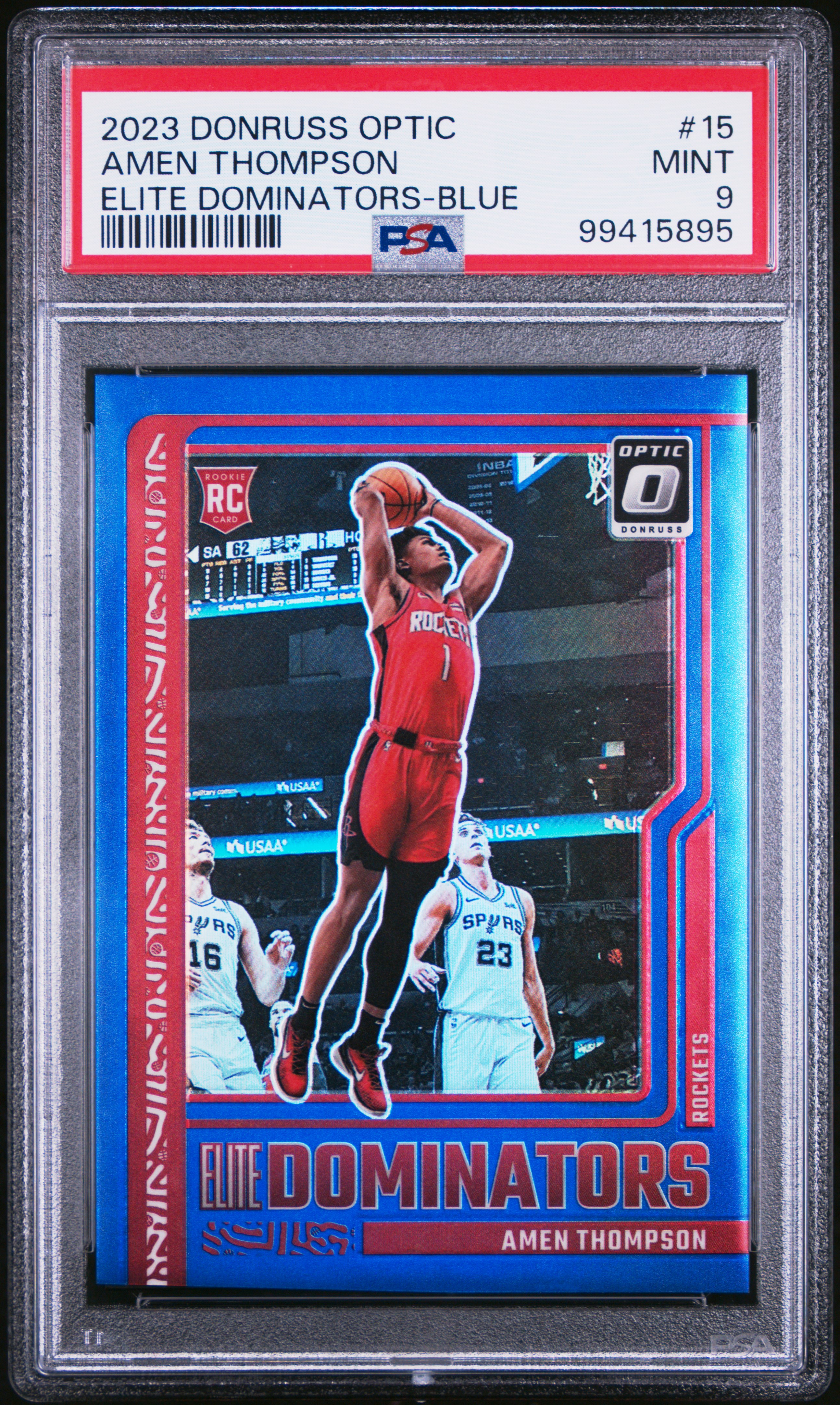 2023 Panini Donruss Optic Elite Dominators Amen Thompson #15 (Elite Dominators-Blue) Mint 9 front