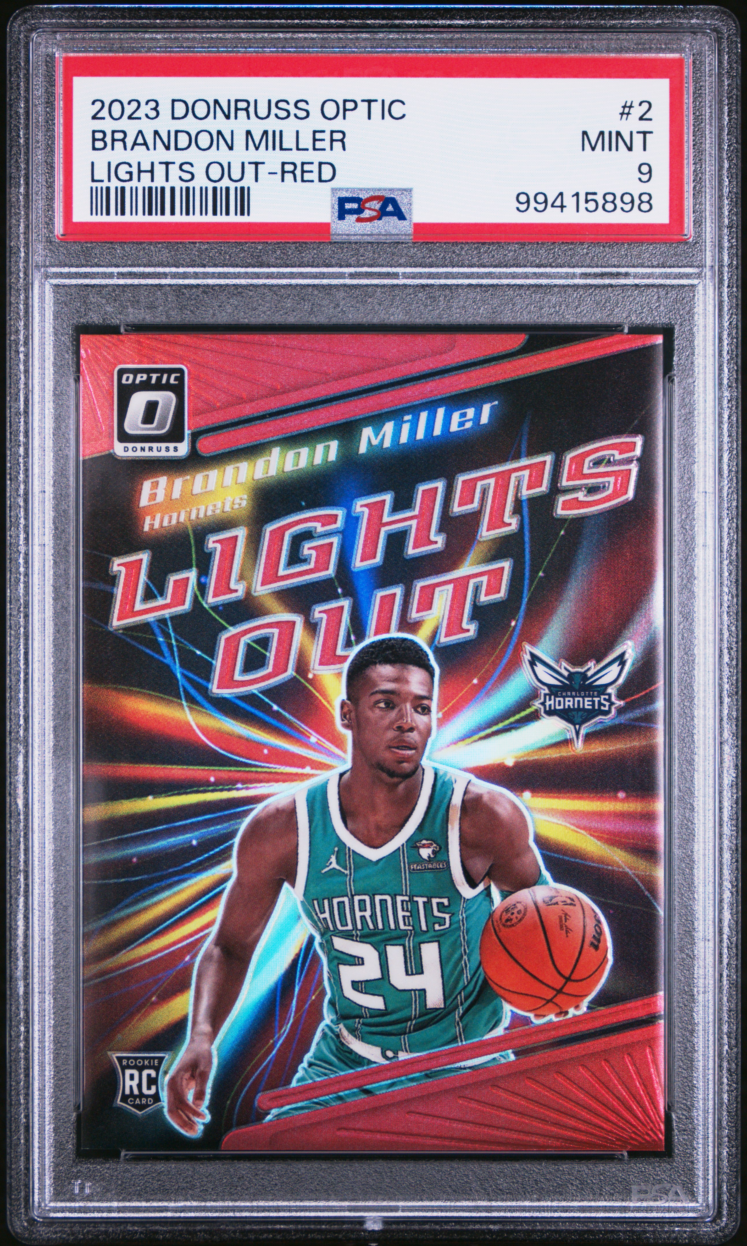 2023 Panini Donruss Optic Lights Out Brandon Miller #2 (Lights Out-Red) Mint 9 front