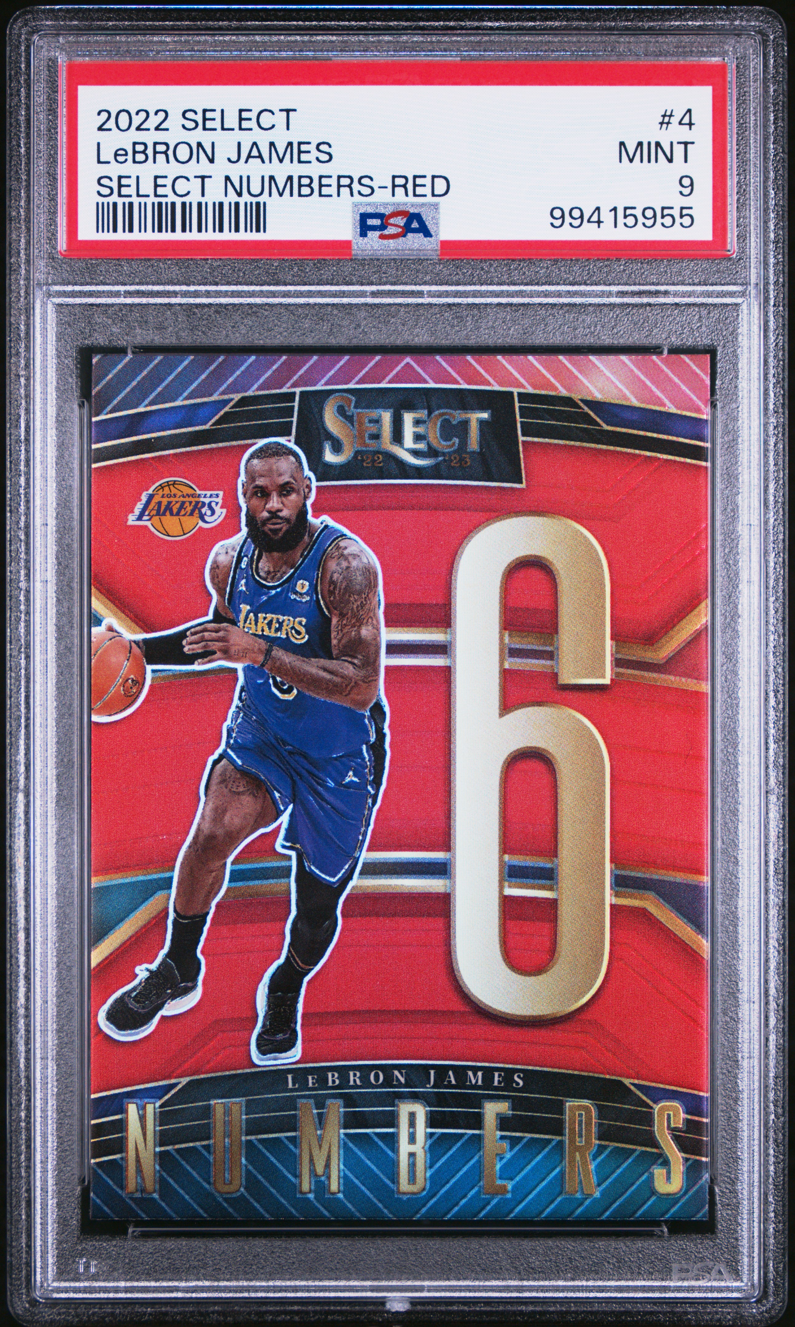 2022 Panini Select Select Numbers Lebron James #4 (Select Numbers-Red) Mint 9 front