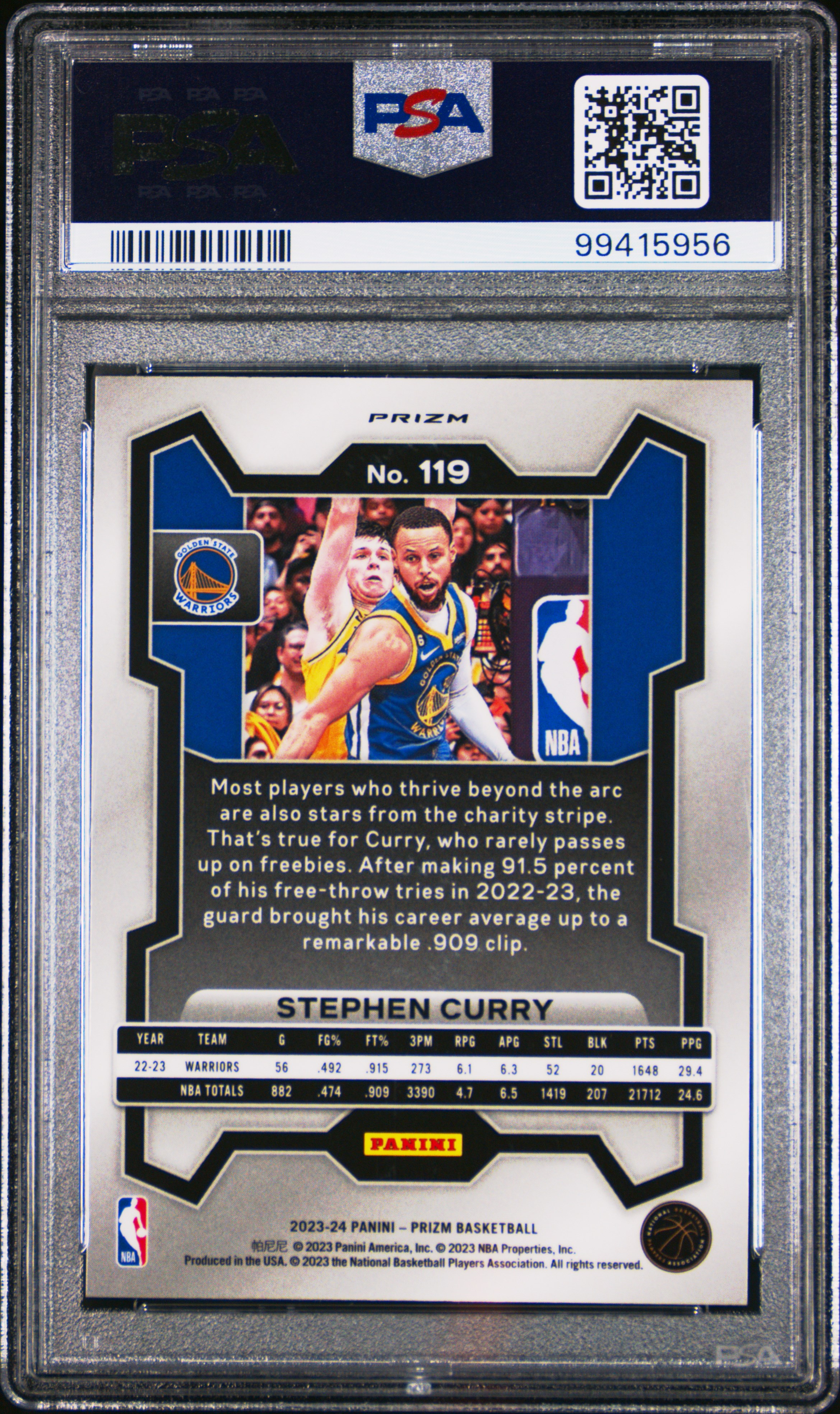 2023 Panini Prizm Stephen Curry #119 (Orange Ice) Gem Mt 10 back