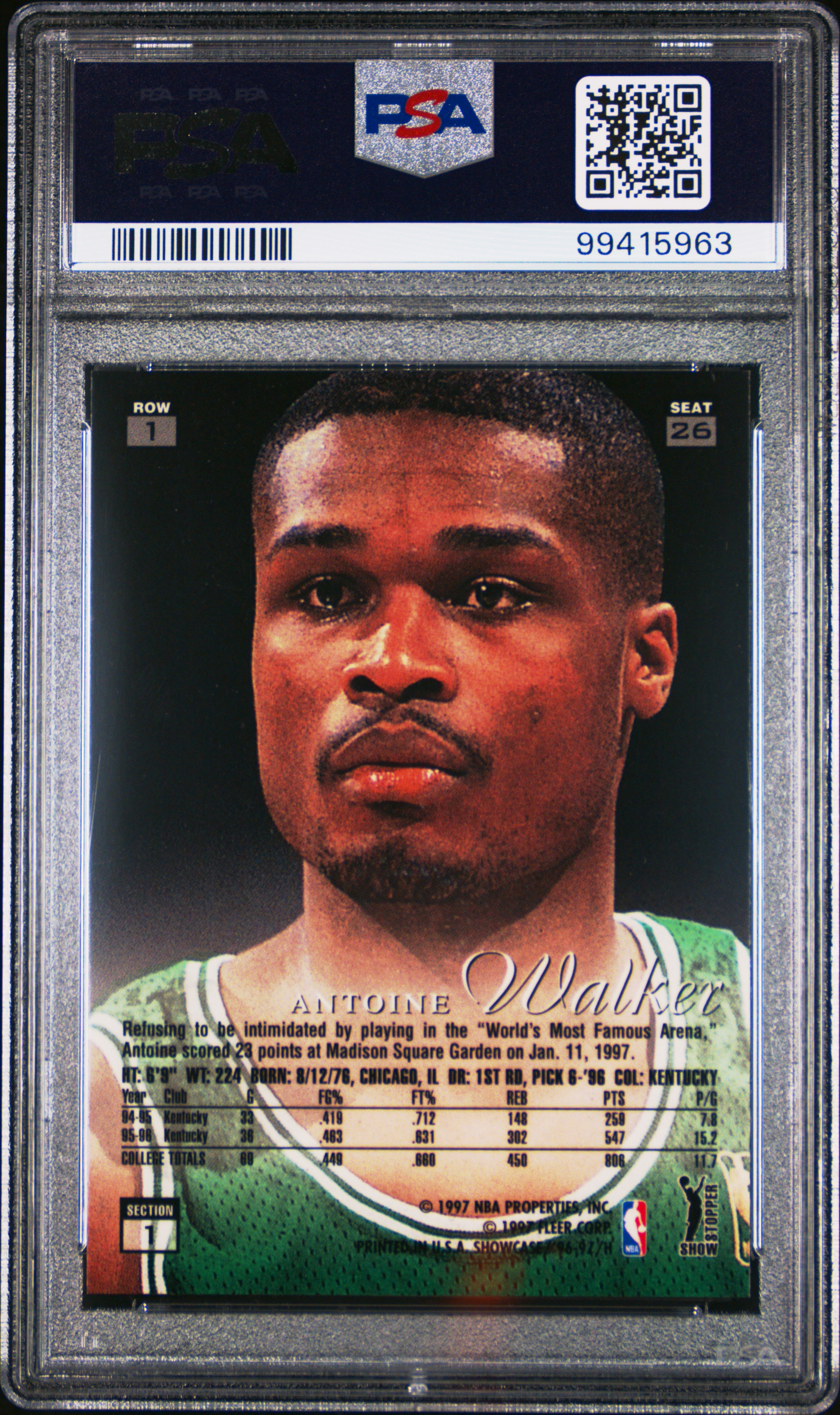 1996 Flair Showcase Antoine Walker #26 (Row 1) Mint 9 back