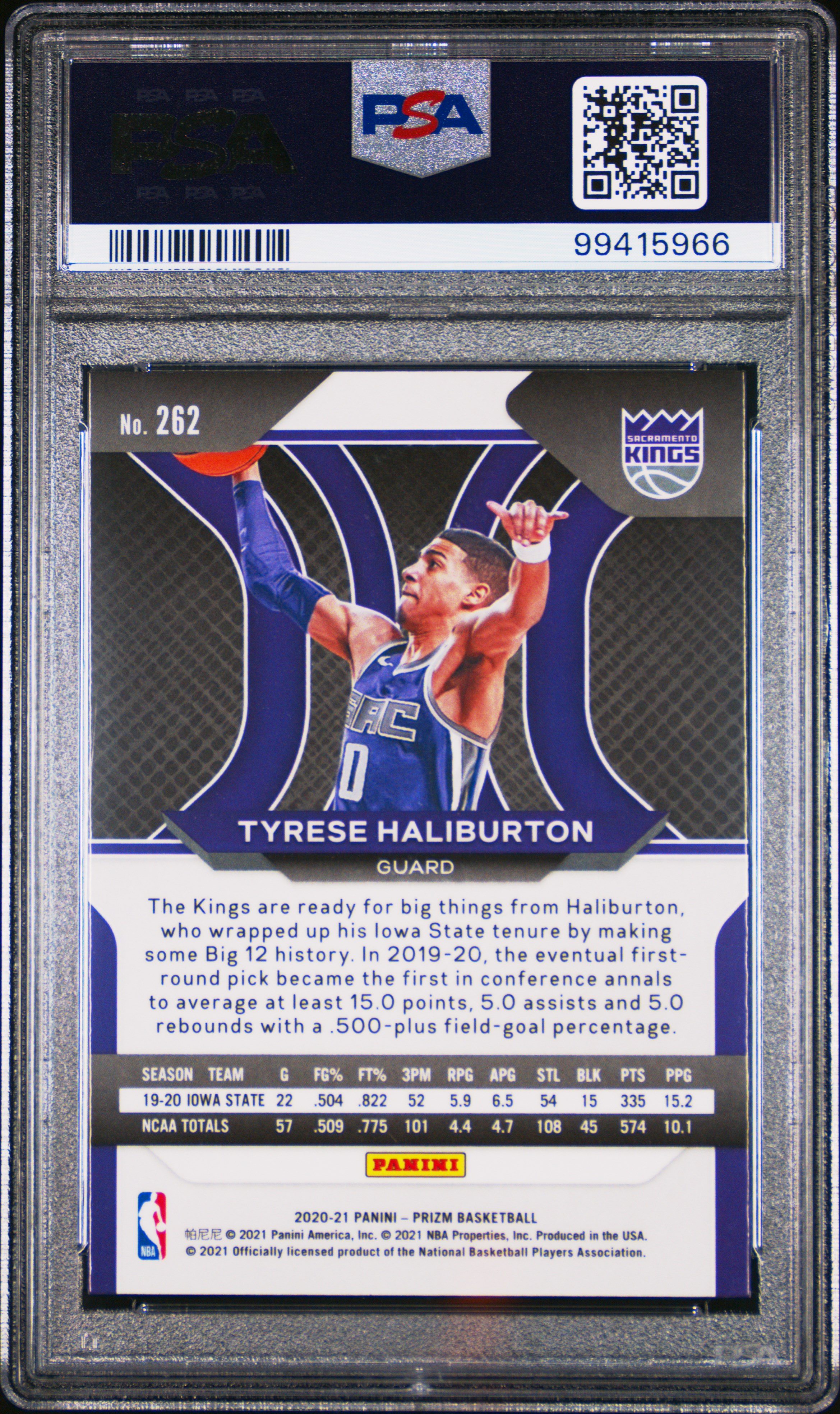 2020 Panini Prizm Tyrese Haliburton #262 Mint 9 back