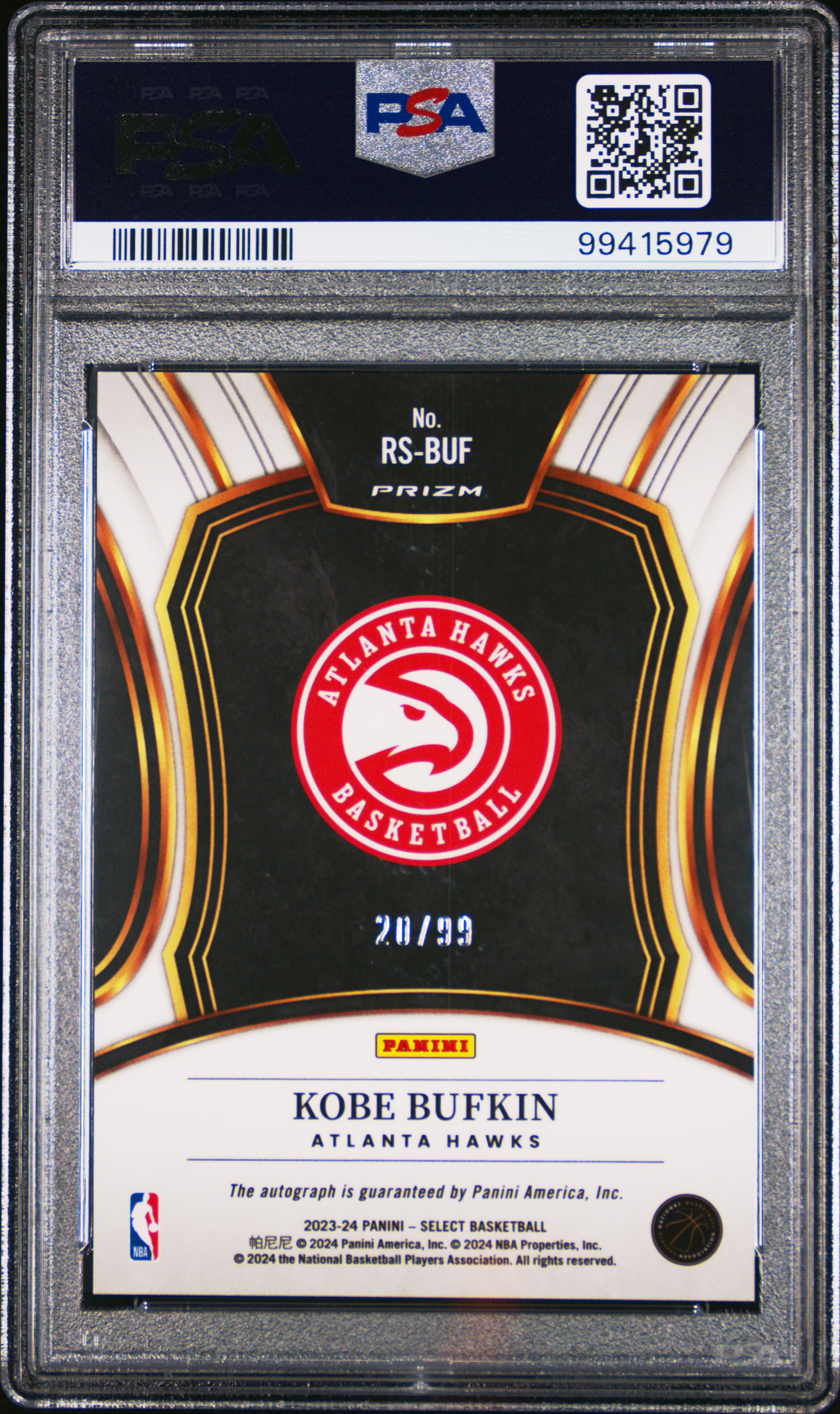 2023 Panini Select Rookie Signatures Kobe Bufkin #Rsbuf (Rookie Signature-Red Prizm) Gem Mt 10 back