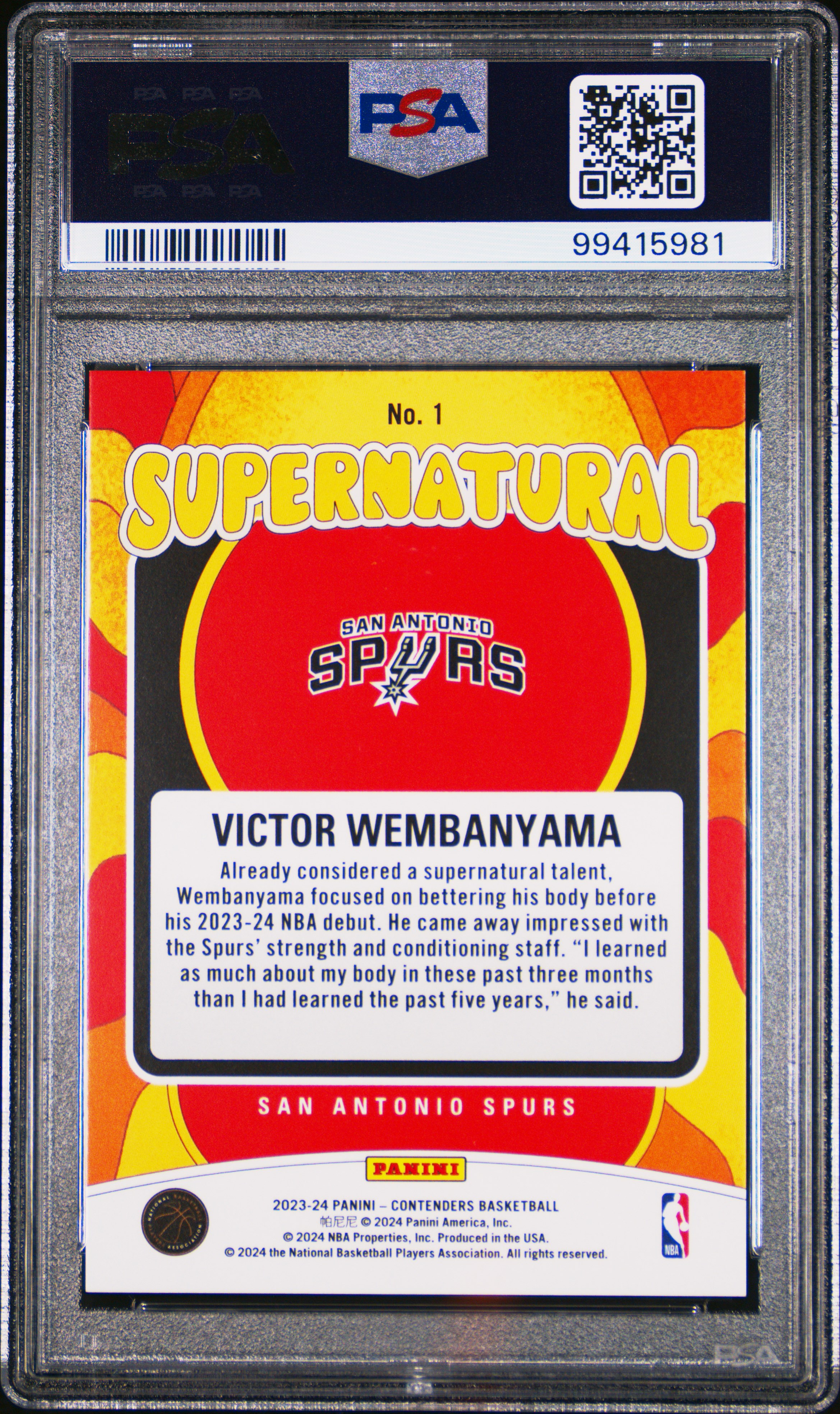 2023 Panini Contenders Supernatural Victor Wembanyama #1 Mint 9 back