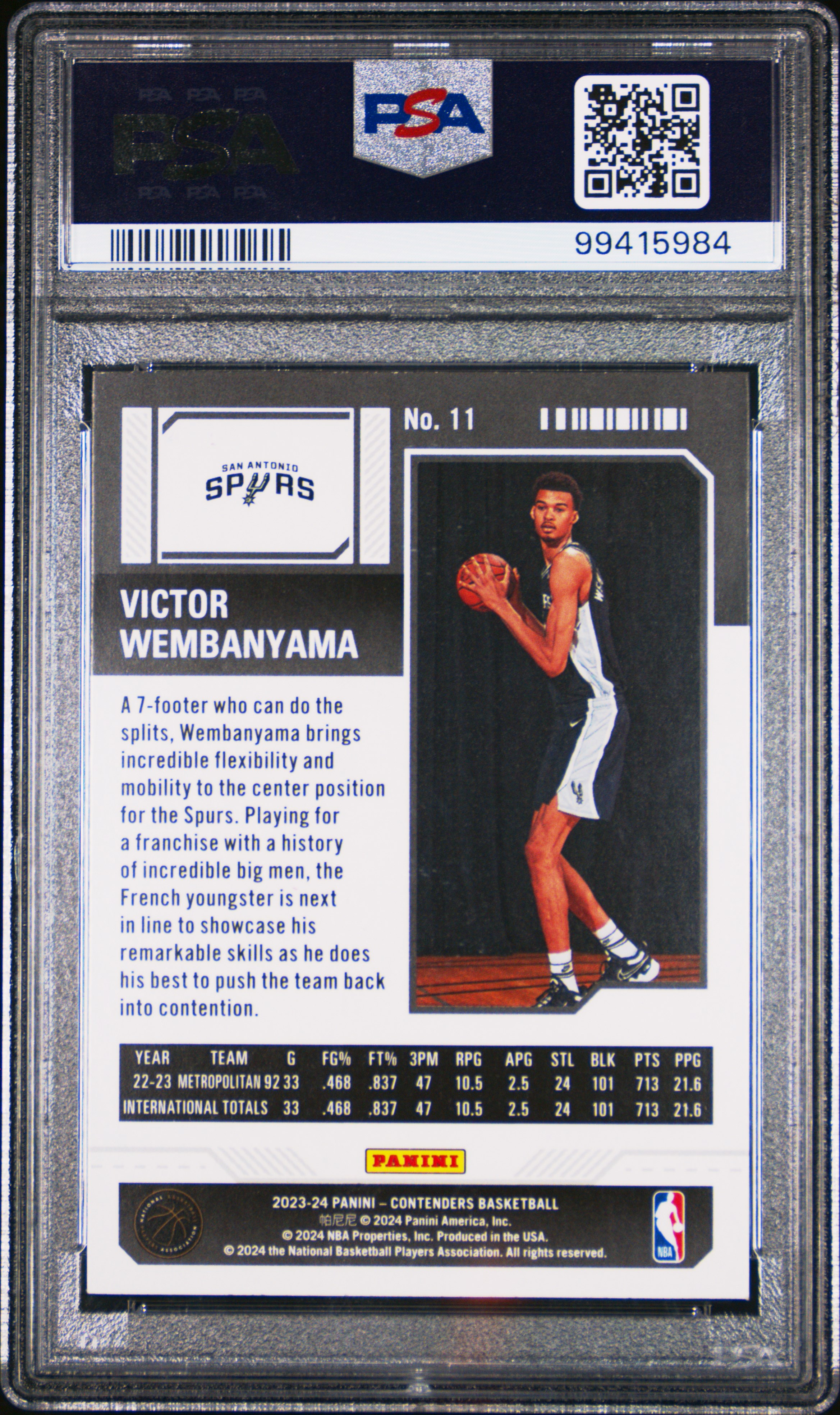2023 Panini Contenders Victor Wembanyama #11 Mint 9 back