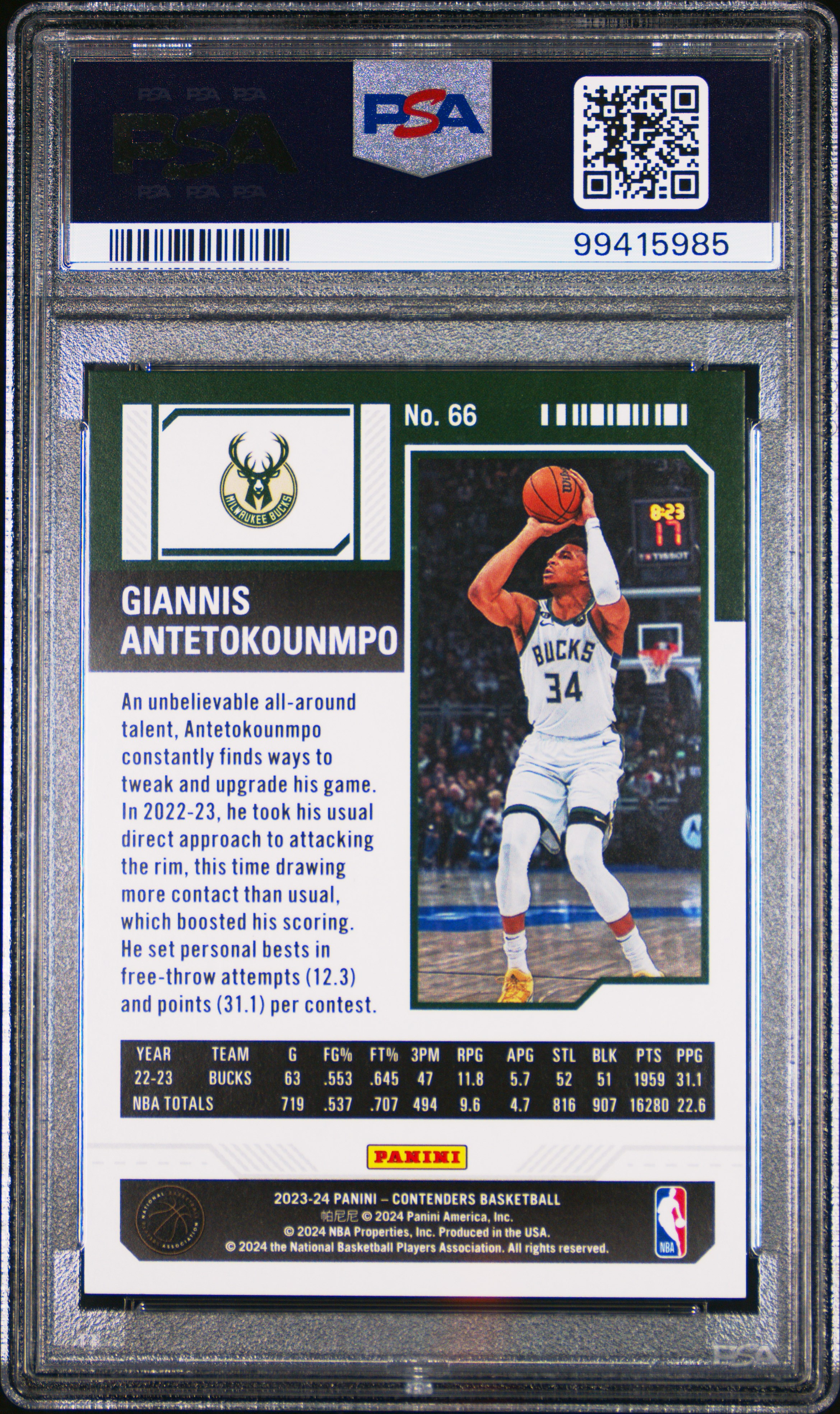 2023 Panini Contenders Giannis Antetokounmpo #66 (Semifinal) Mint 9 back