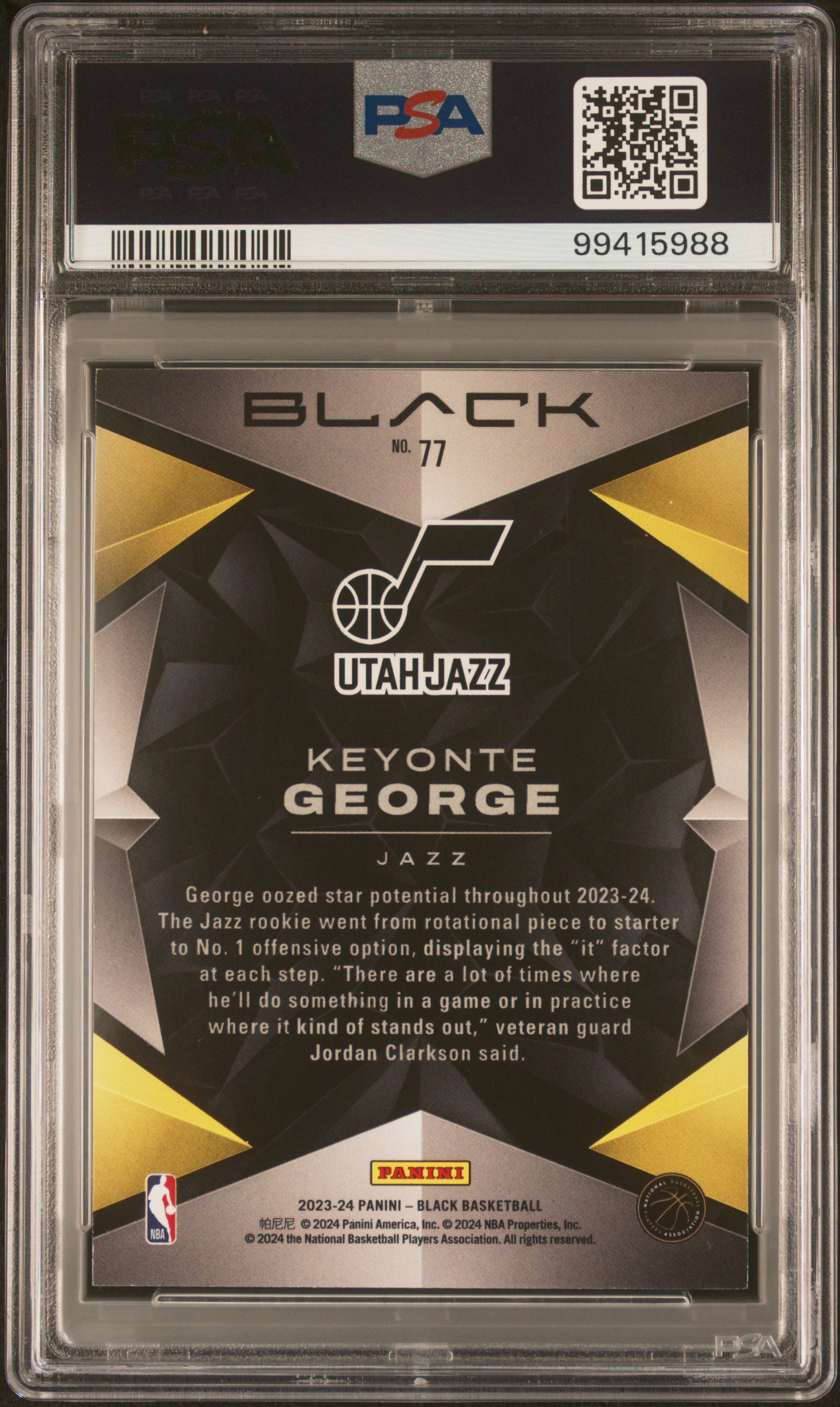 2023 Panini Black Keyonte George #77 Nm-Mt 8 back