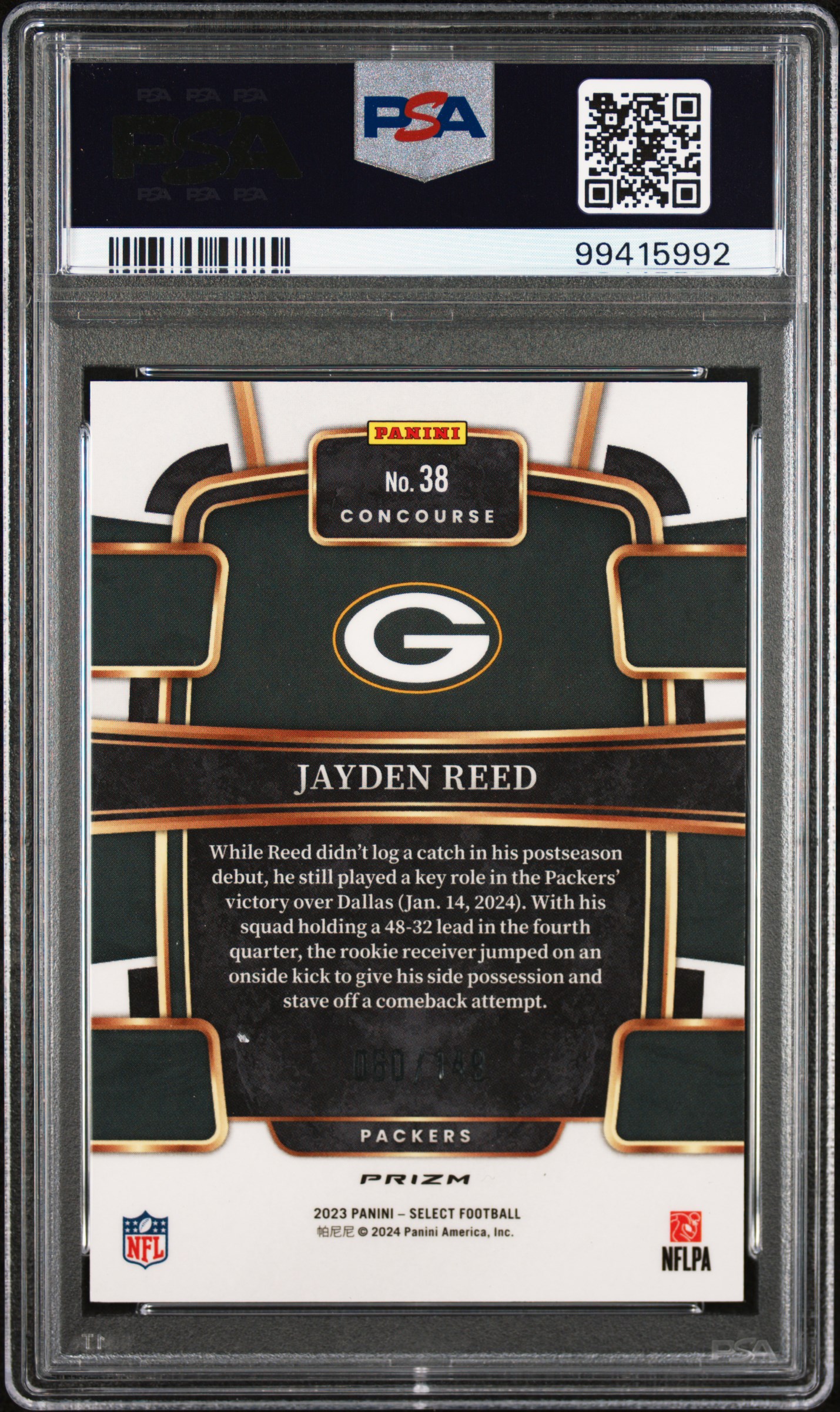 2023 Panini Select Jayden Reed #38 (Maroon Prizm) Gem Mt 10 back