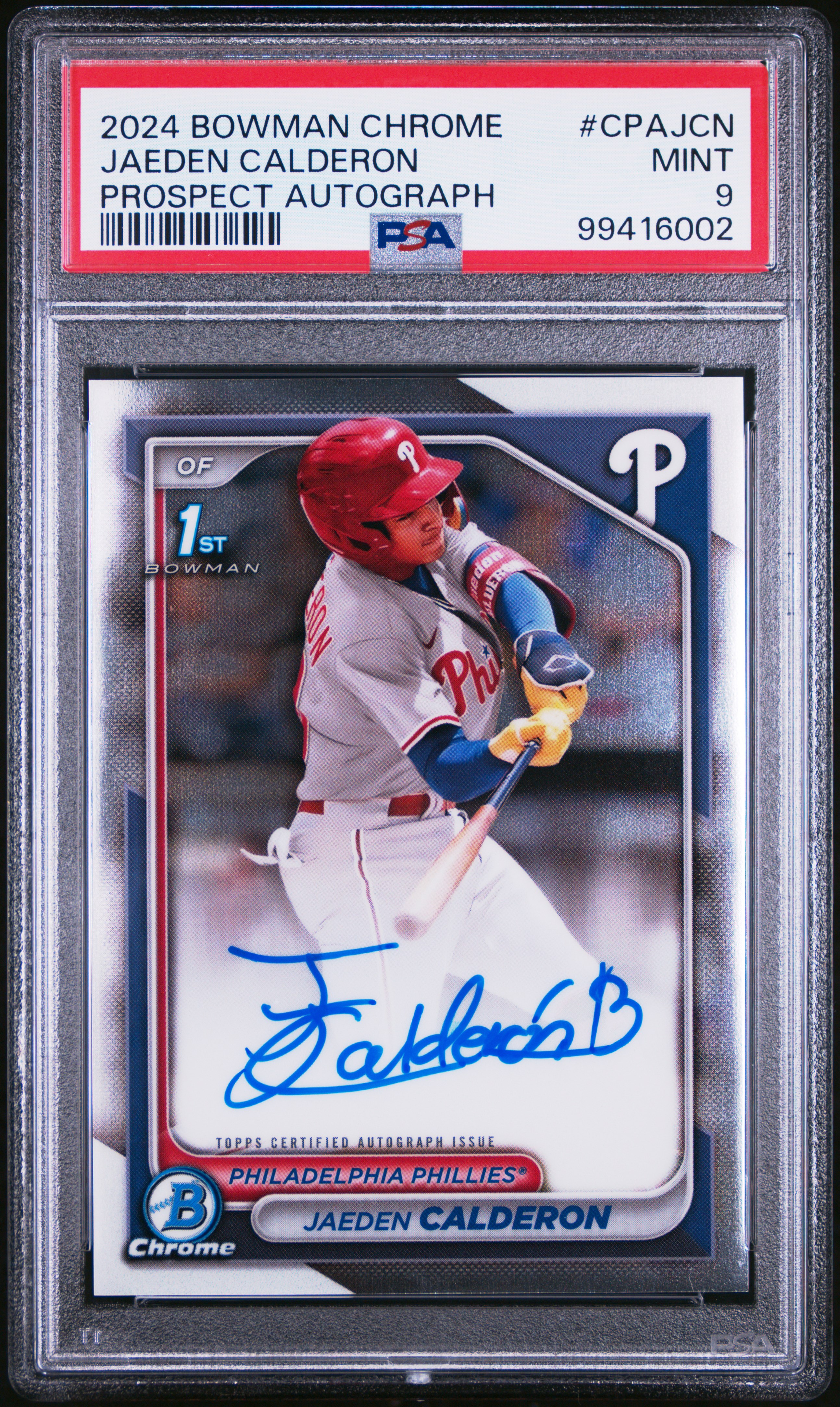 2024 Bowman Chrome Prospect Autographs Jaeden Calderon #Cpajcn (Prospect Autograph) Mint 9 front