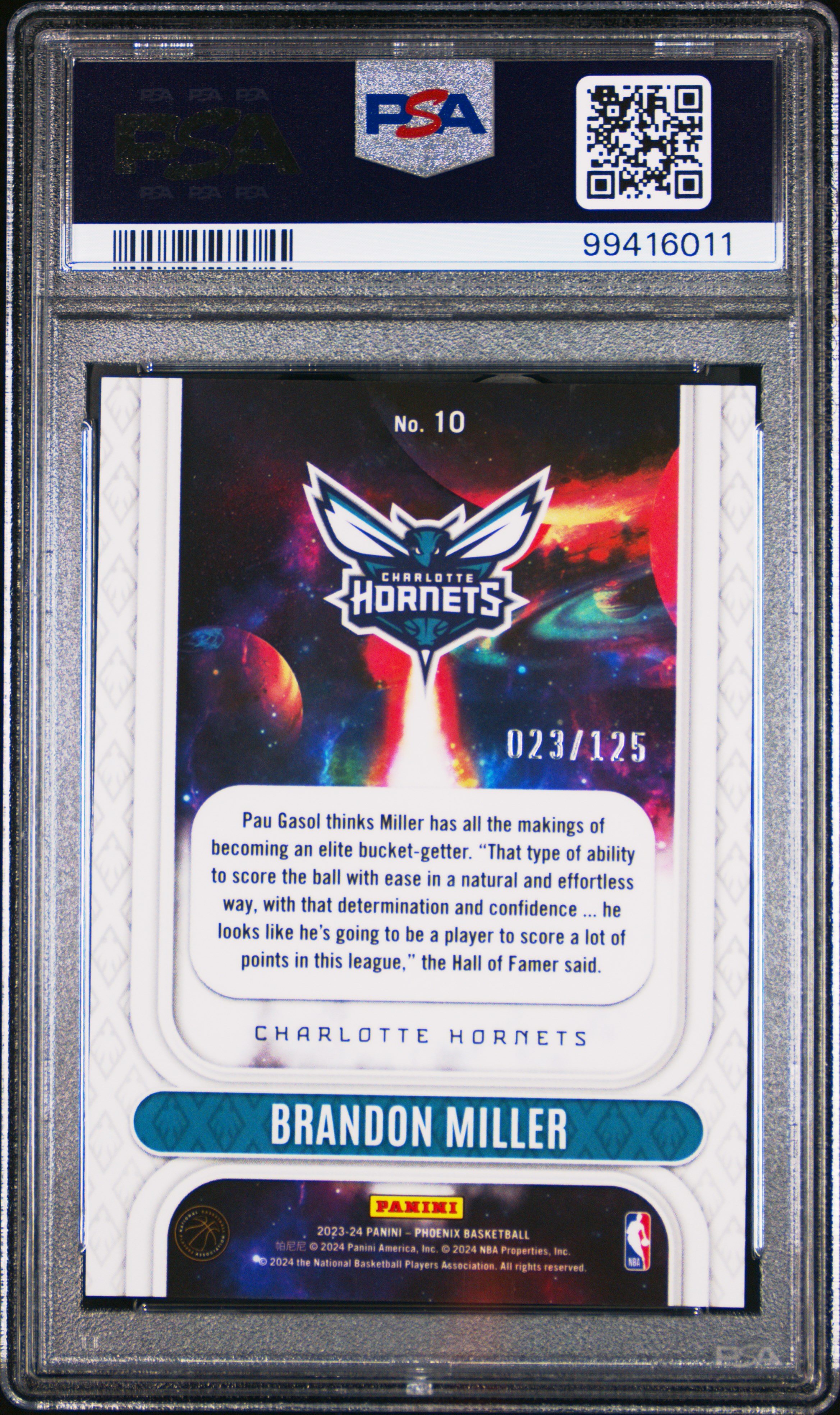 2023 Panini Phoenix Rookie Rising Brandon Miller #10 (Rookie Rising-Red) Gem Mt 10 back