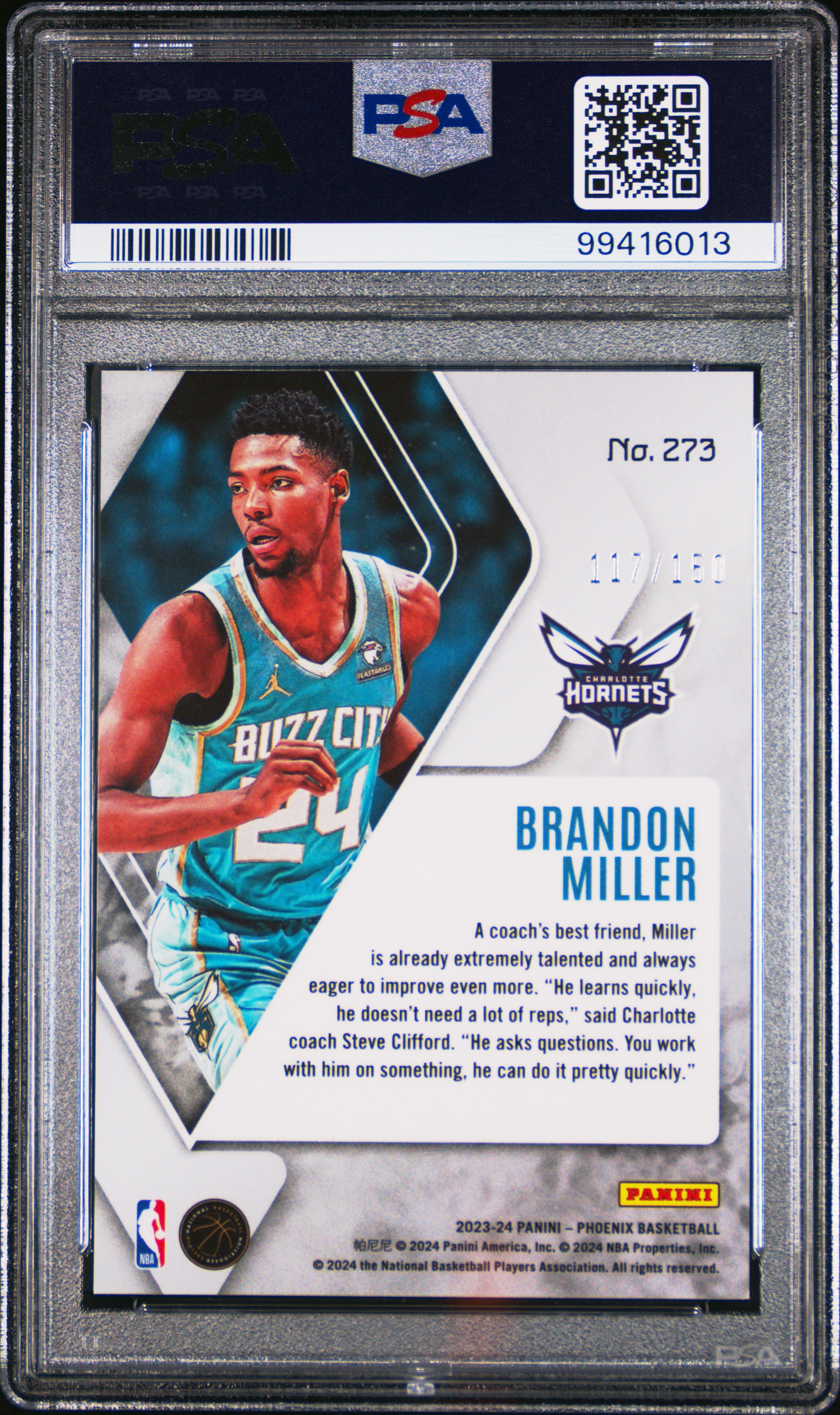 2023 Panini Phoenix Brandon Miller #273 (Purple) Gem Mt 10 back