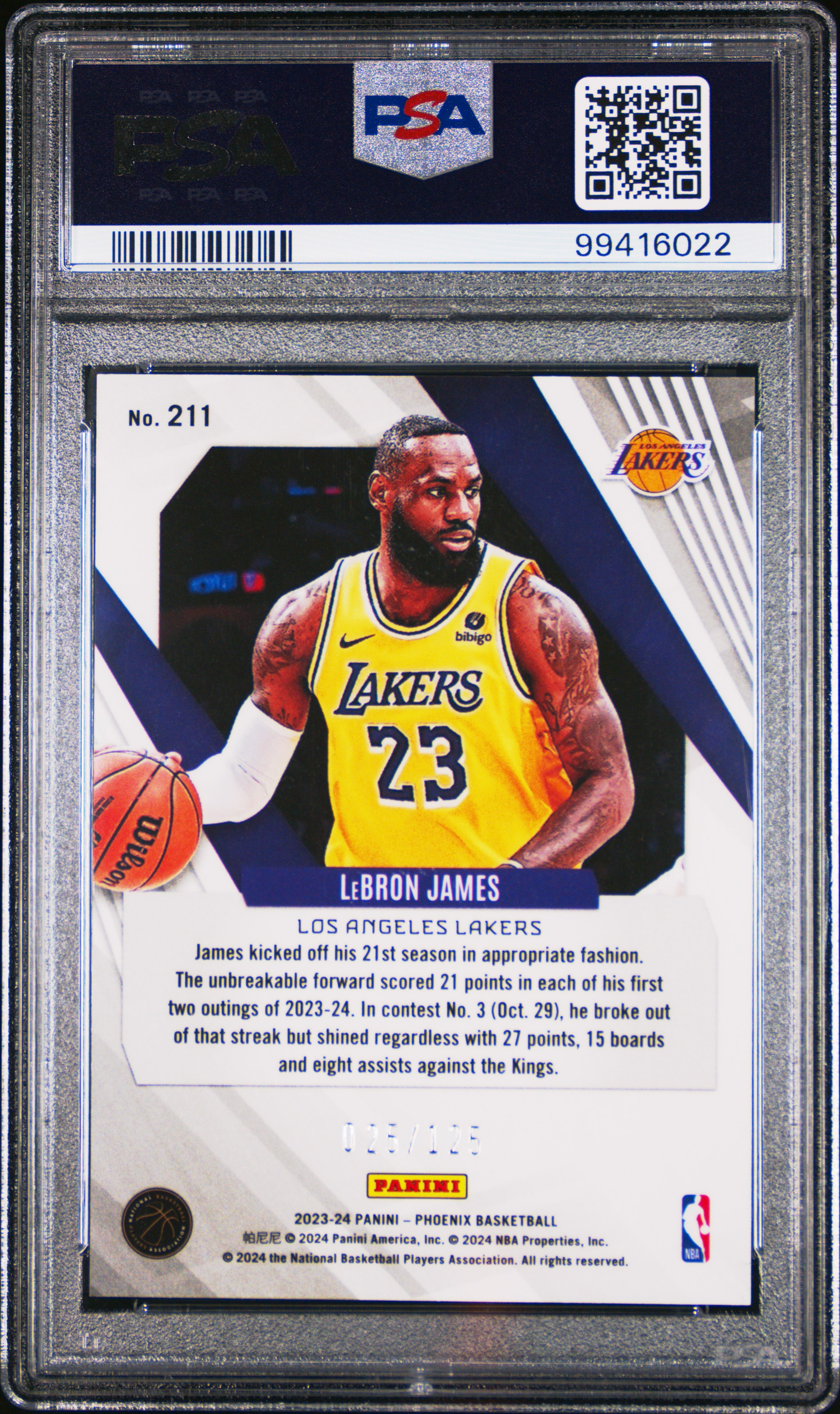 2023 Panini Phoenix Lebron James #211 (Seismic) Gem Mt 10 back
