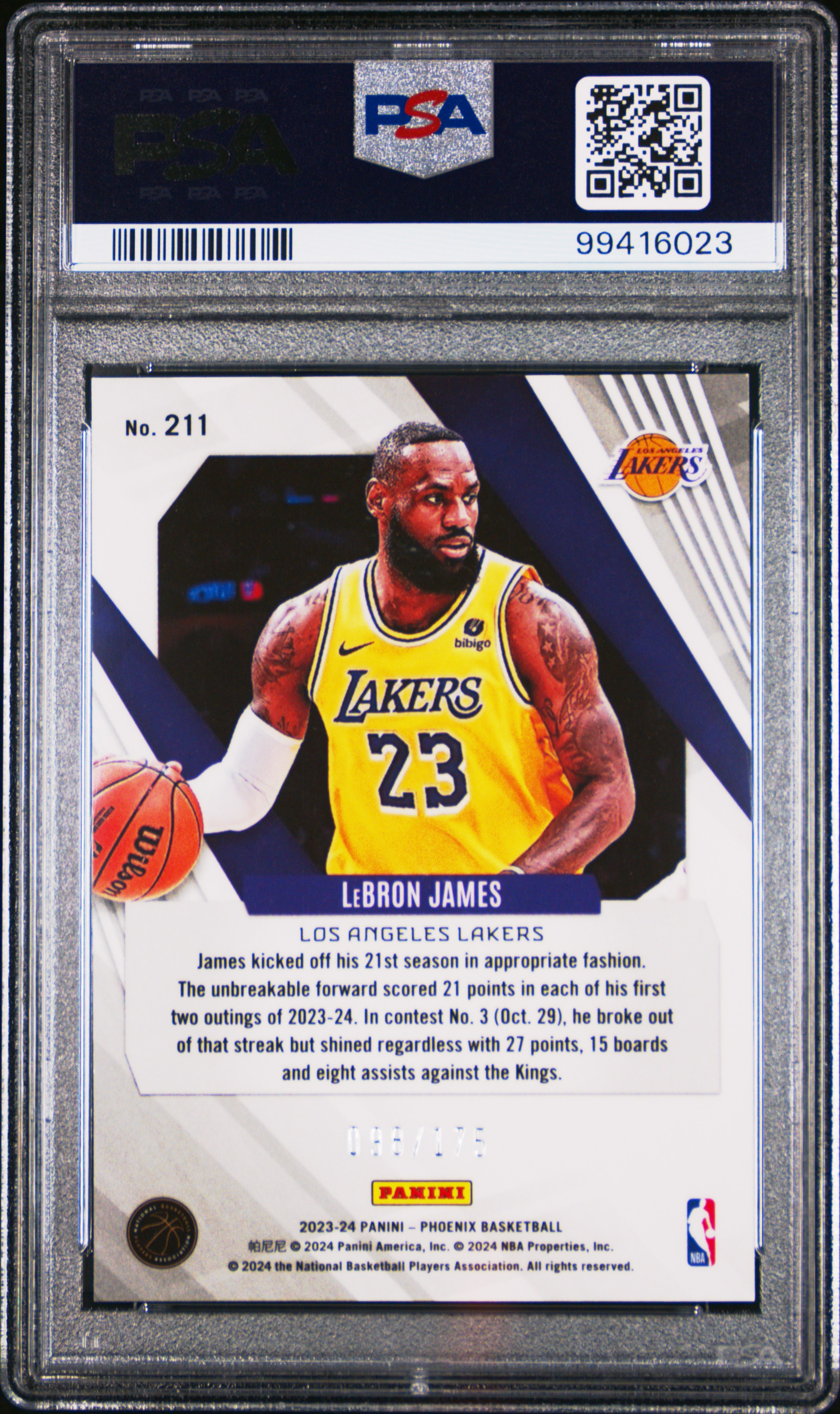 2023 Panini Phoenix Lebron James #211 (Pink) Gem Mt 10 back