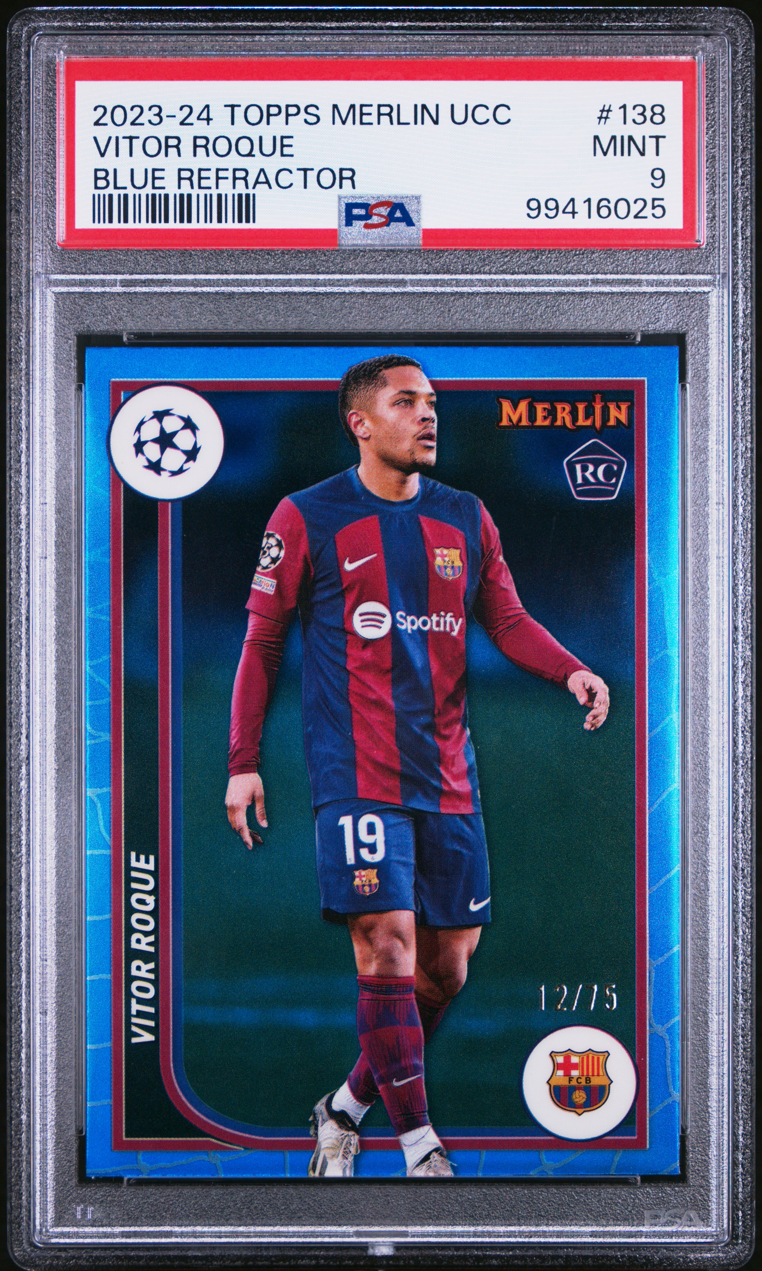 2023-24 Topps Merlin Uefa Club Competitions Vitor Roque #138 (Blue Refractor) Mint 9 front