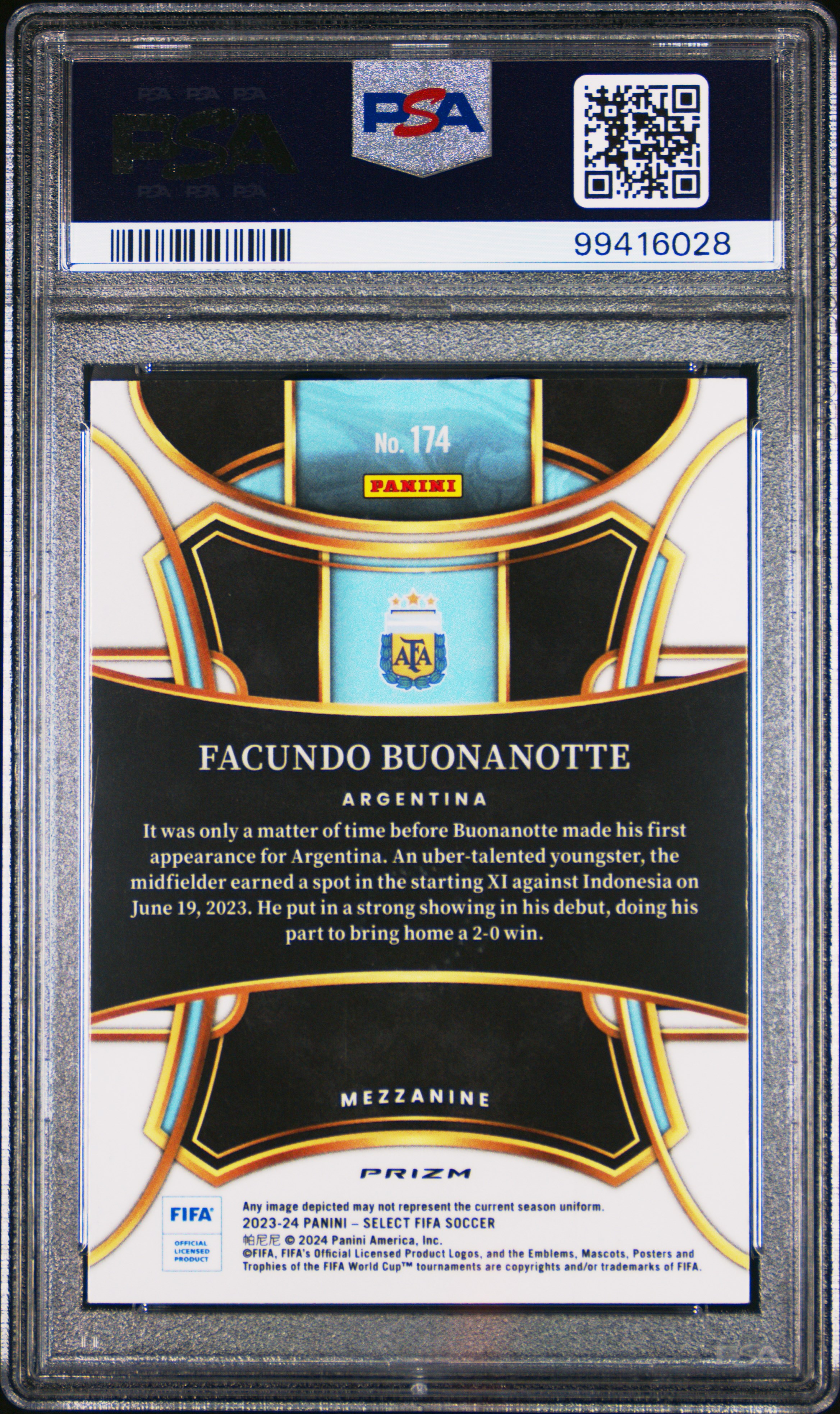 2023-24 Panini Select Fifa Facundo Buonanotte #174 (Purple Mojo) Gem Mt 10 back