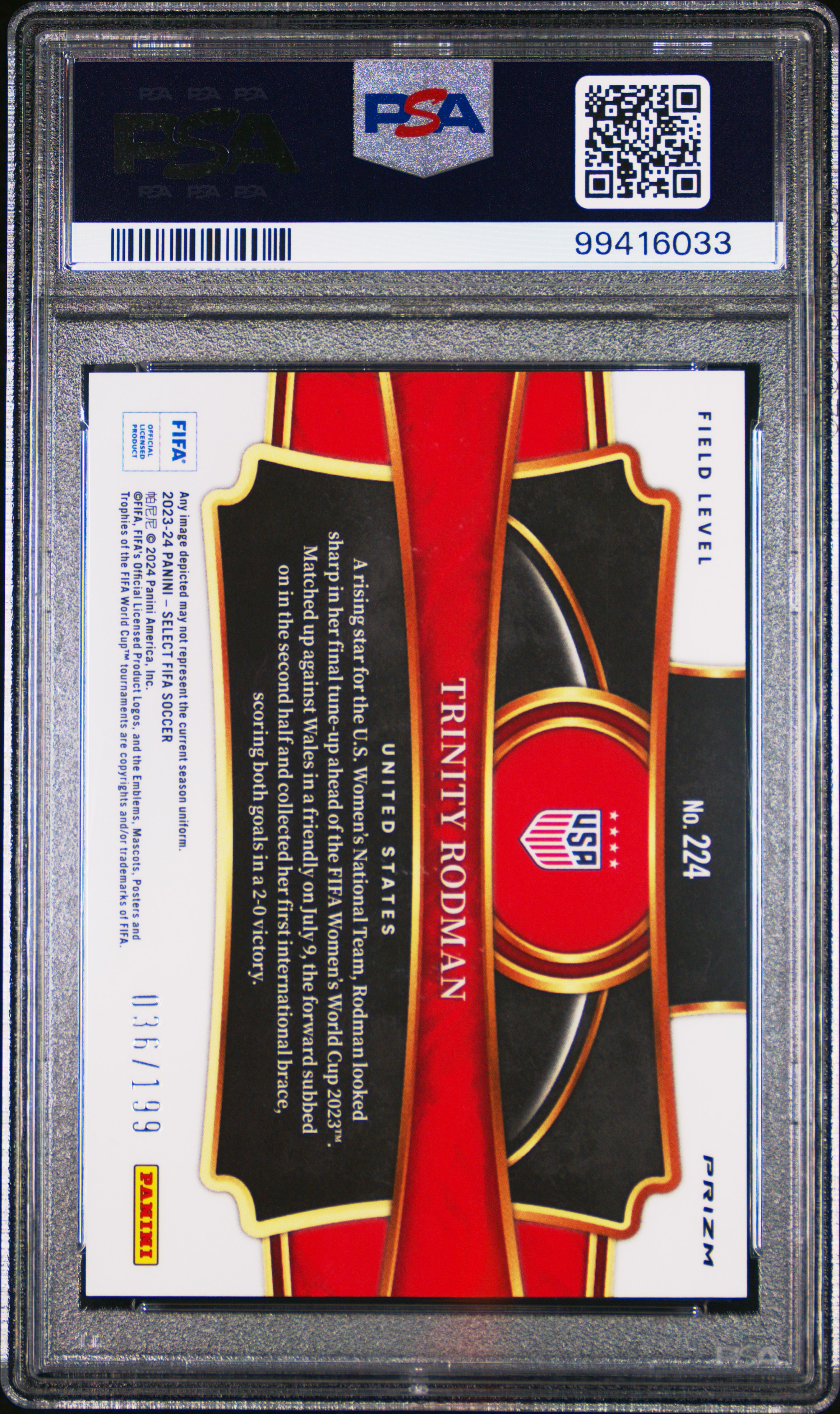 2023-24 Panini Select Fifa Trinity Rodman #224 (Pink Mojo) Gem Mt 10 back