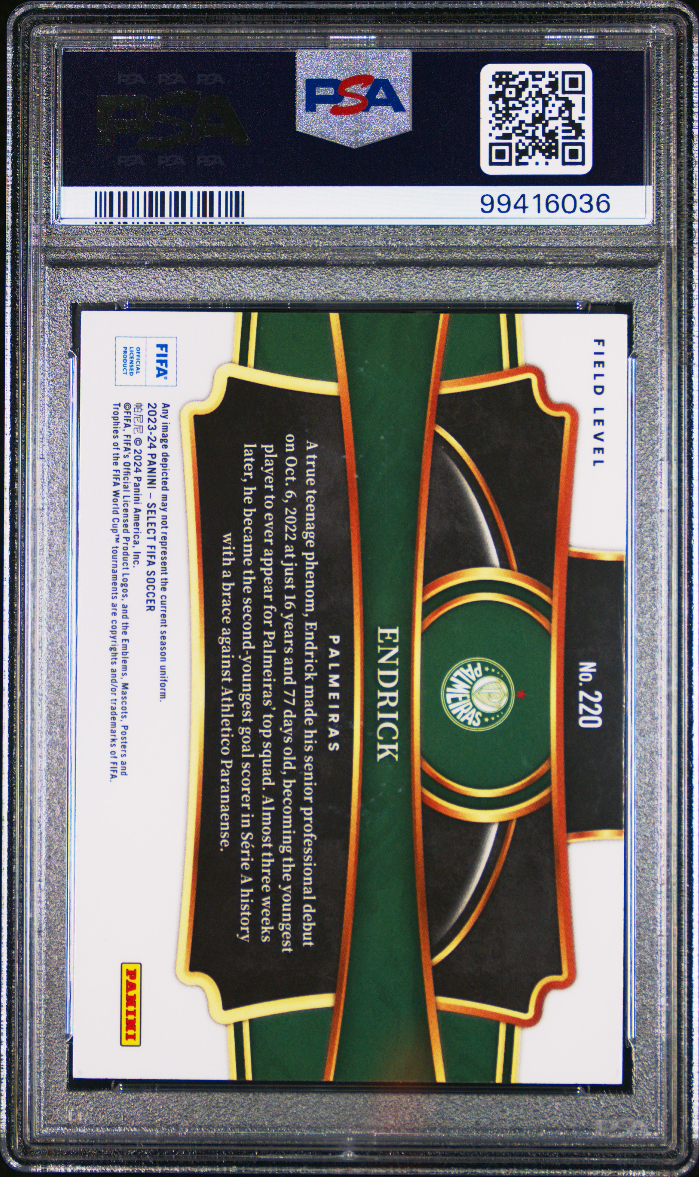 2023-24 Panini Select Fifa Endrick #220 Gem Mt 10 back