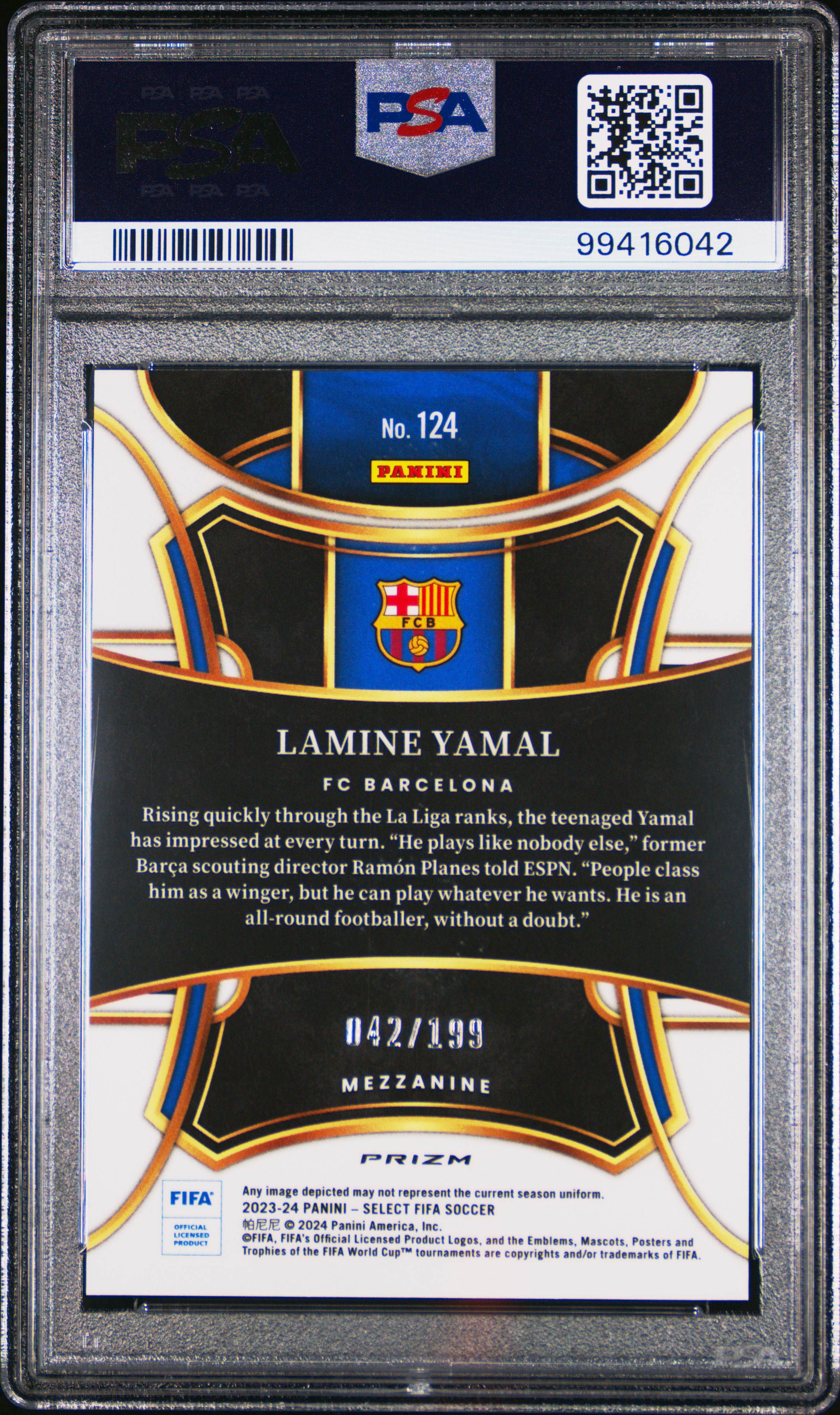 2023-24 Panini Select Fifa Lamine Yamal #124 (Pink Mojo) Gem Mt 10 back