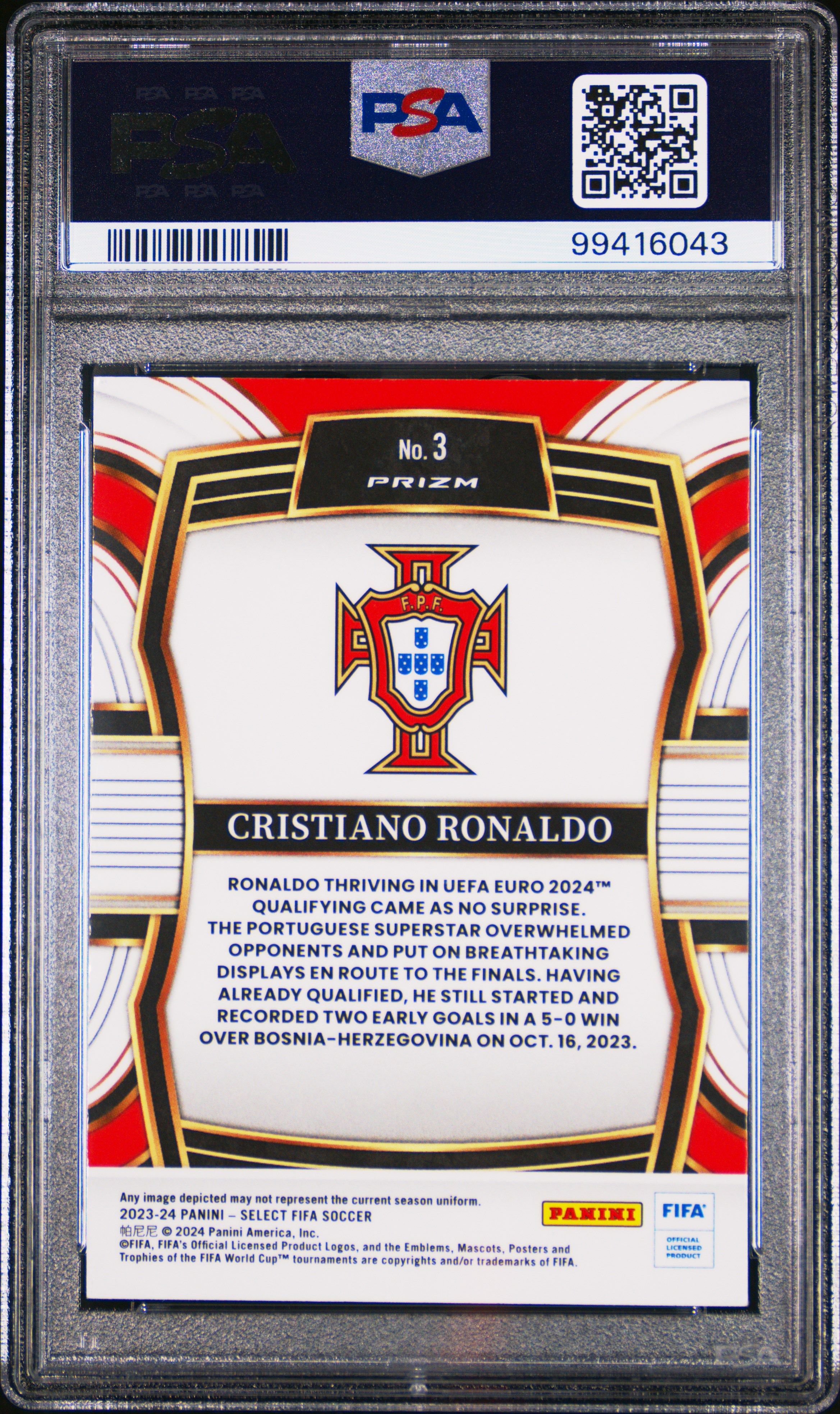 2023-24 Panini Select Fifa Equalizers Cristiano Ronaldo #3 Gem Mt 10 back