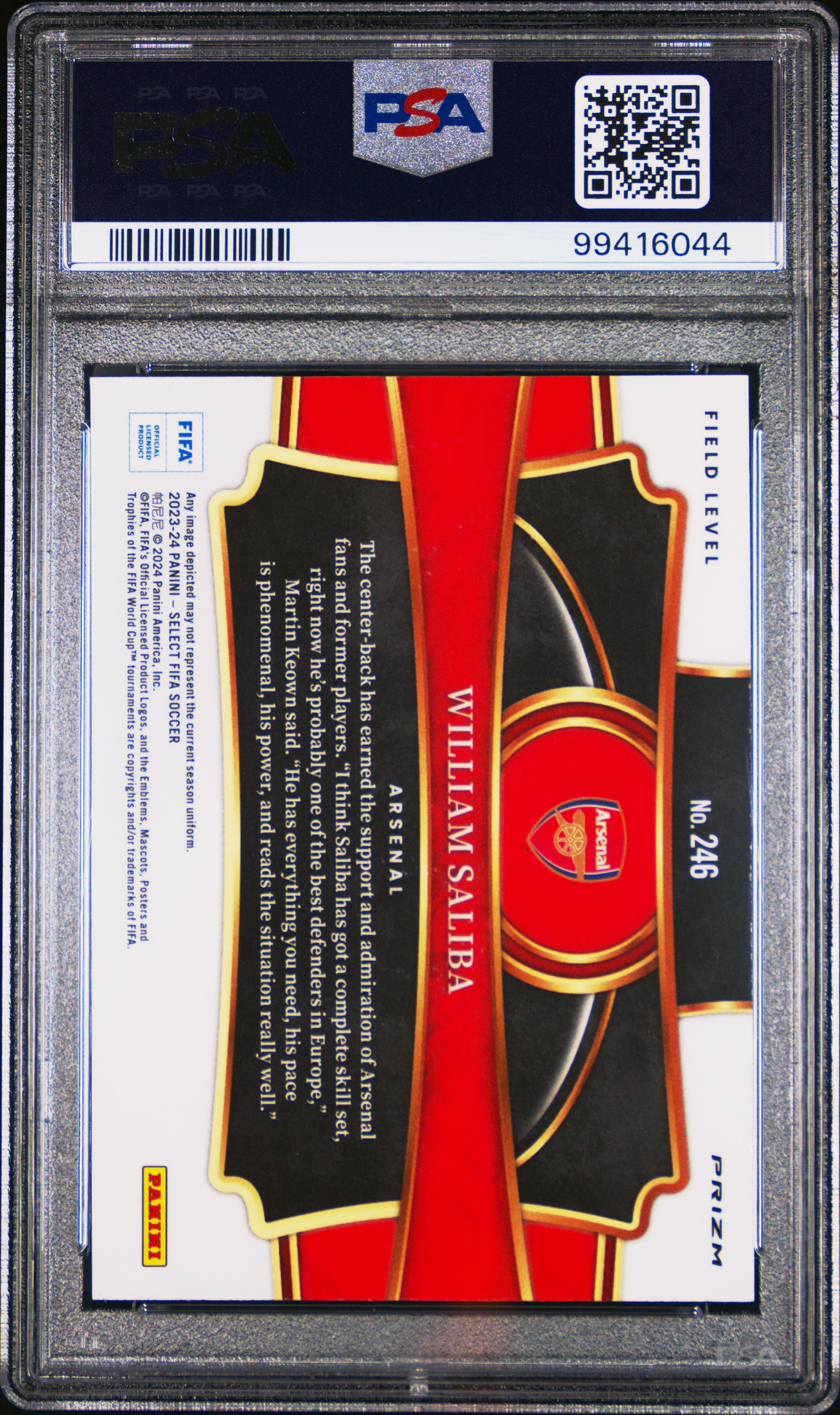 2023-24 Panini Select Fifa William Saliba #246 (Checkerboard) Gem Mt 10 back