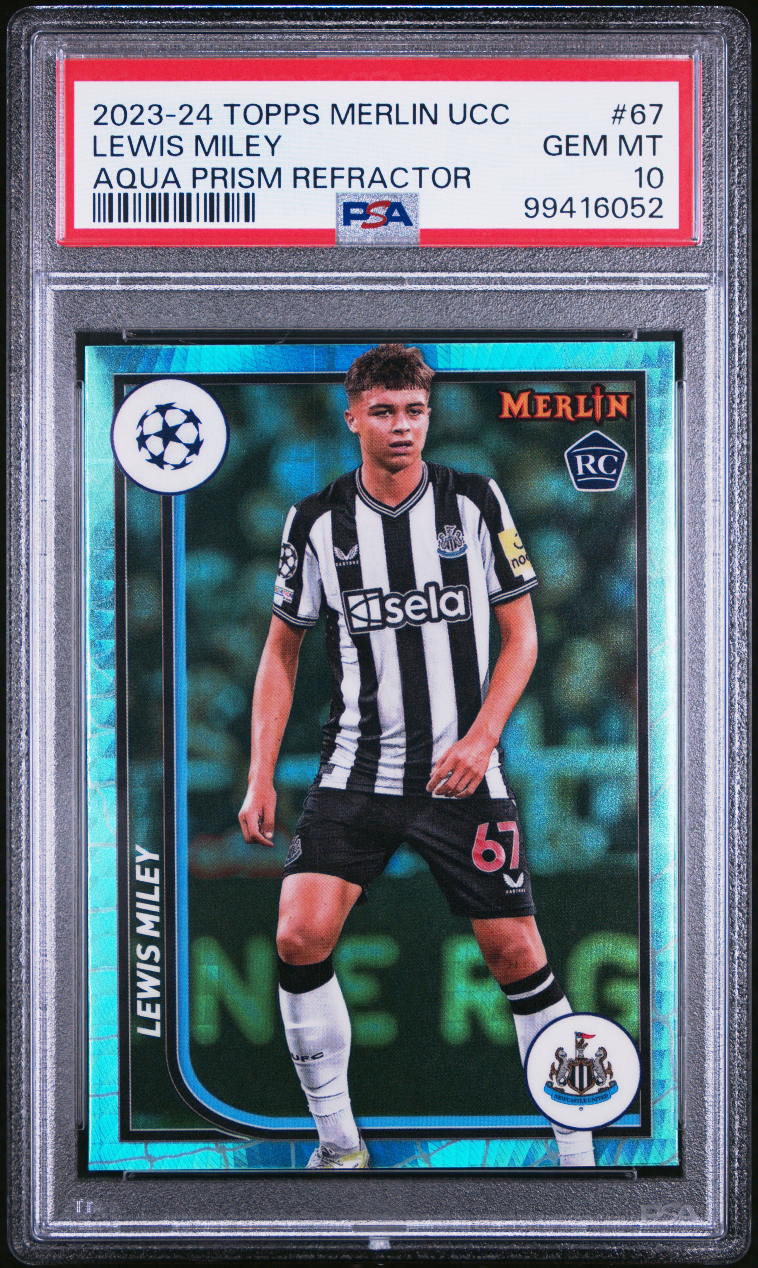 2023-24 Topps Merlin Uefa Club Competitions Lewis Miley #67 (Aqua Prism Refractor) Gem Mt 10 front