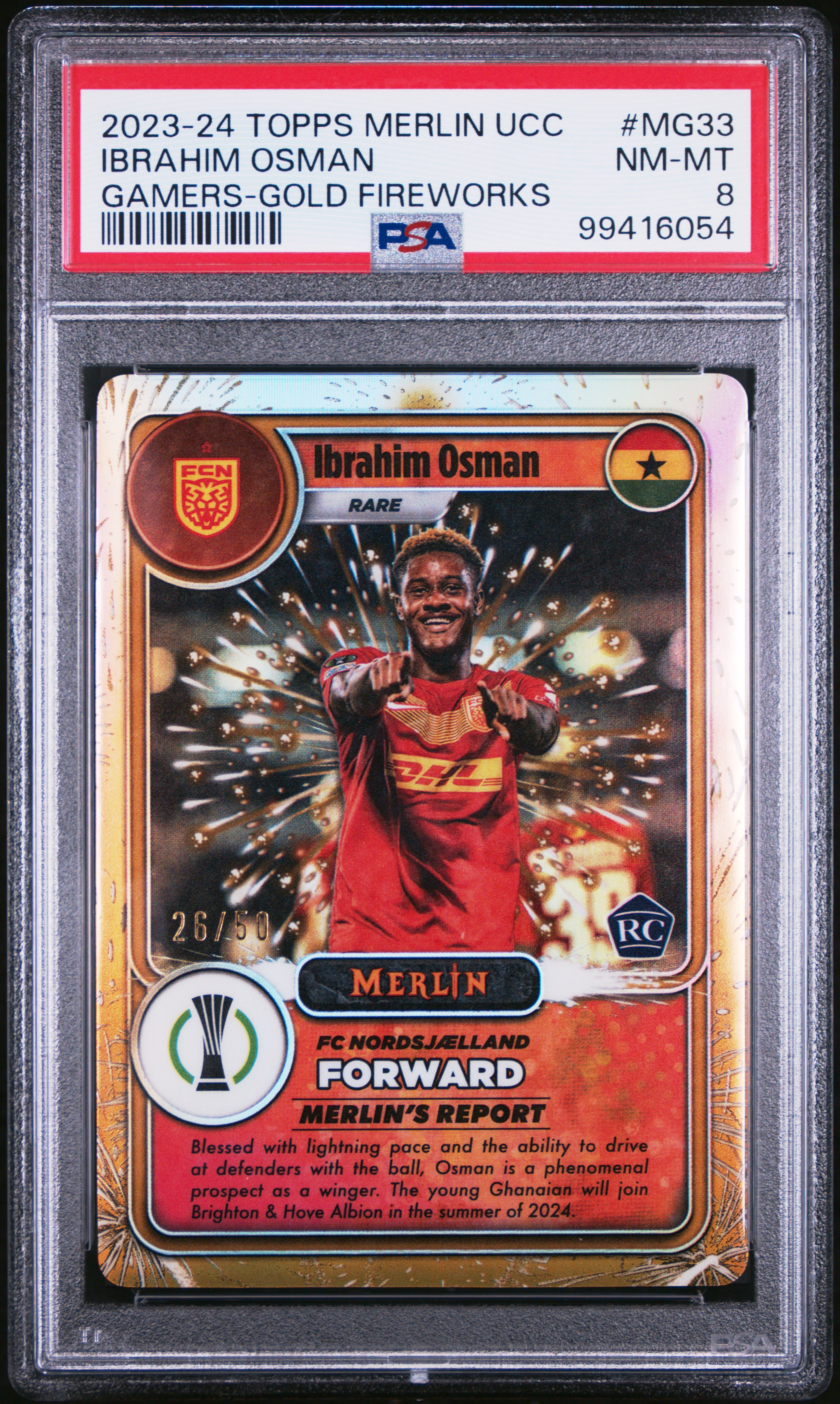 2023-24 Topps Merlin Uefa Club Competitions Merlin's Gamers Ibrahim Osman #Mg33 (Gamers-Gold Fireworks) Nm-Mt 8 front