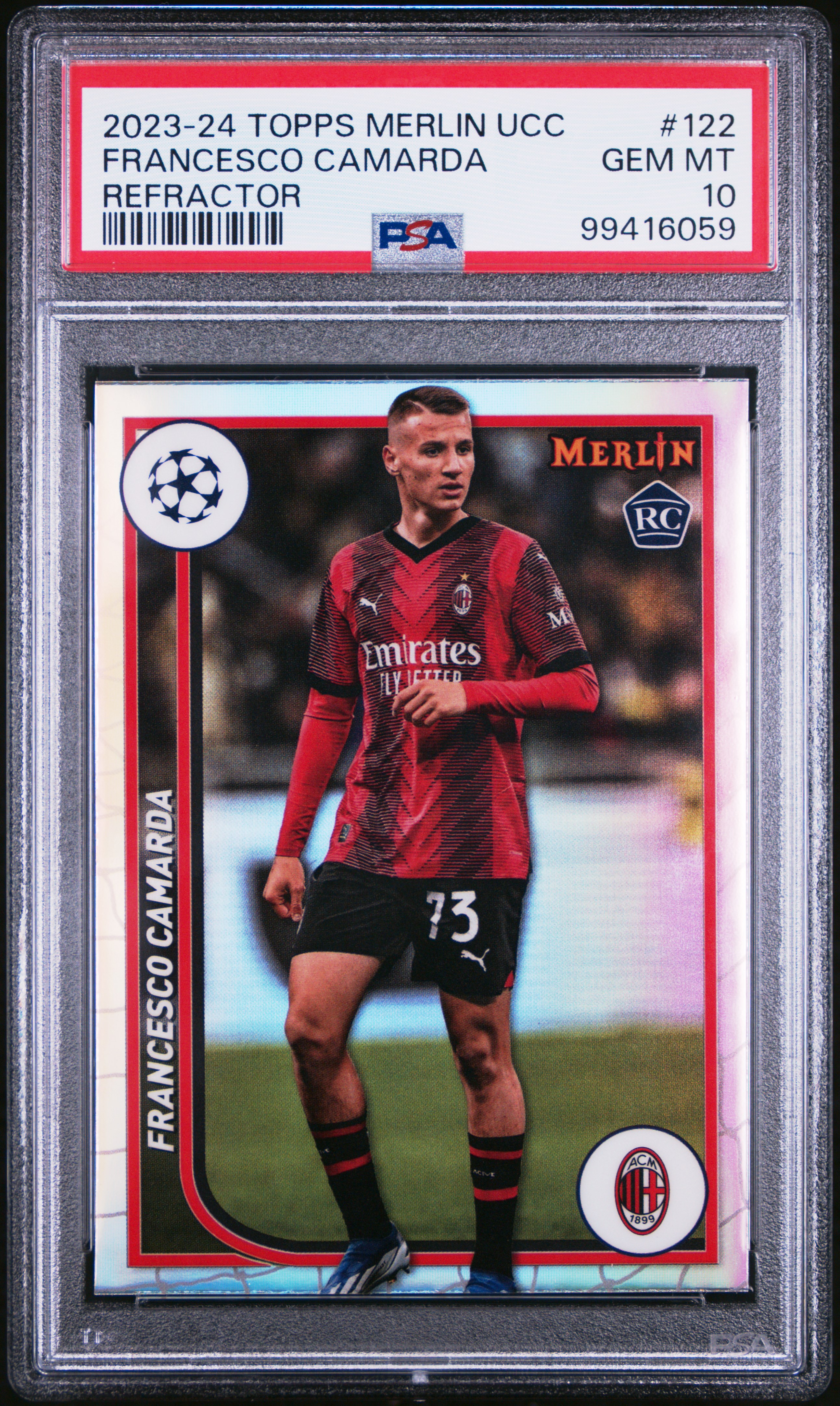 2023-24 Topps Merlin Uefa Club Competitions Francesco Camarda #122 (Refractor) Gem Mt 10 front