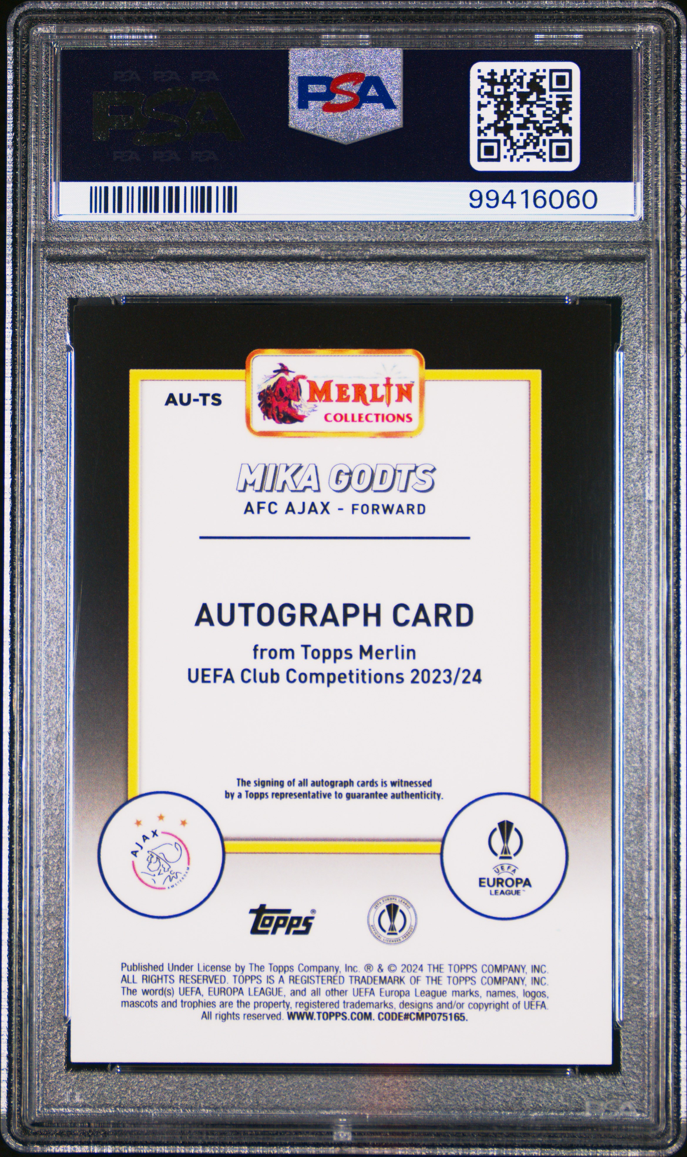 2023-24 Topps Merlin Uefa Club Competitions Autographs Mika Godts #Auts Mint 9 back