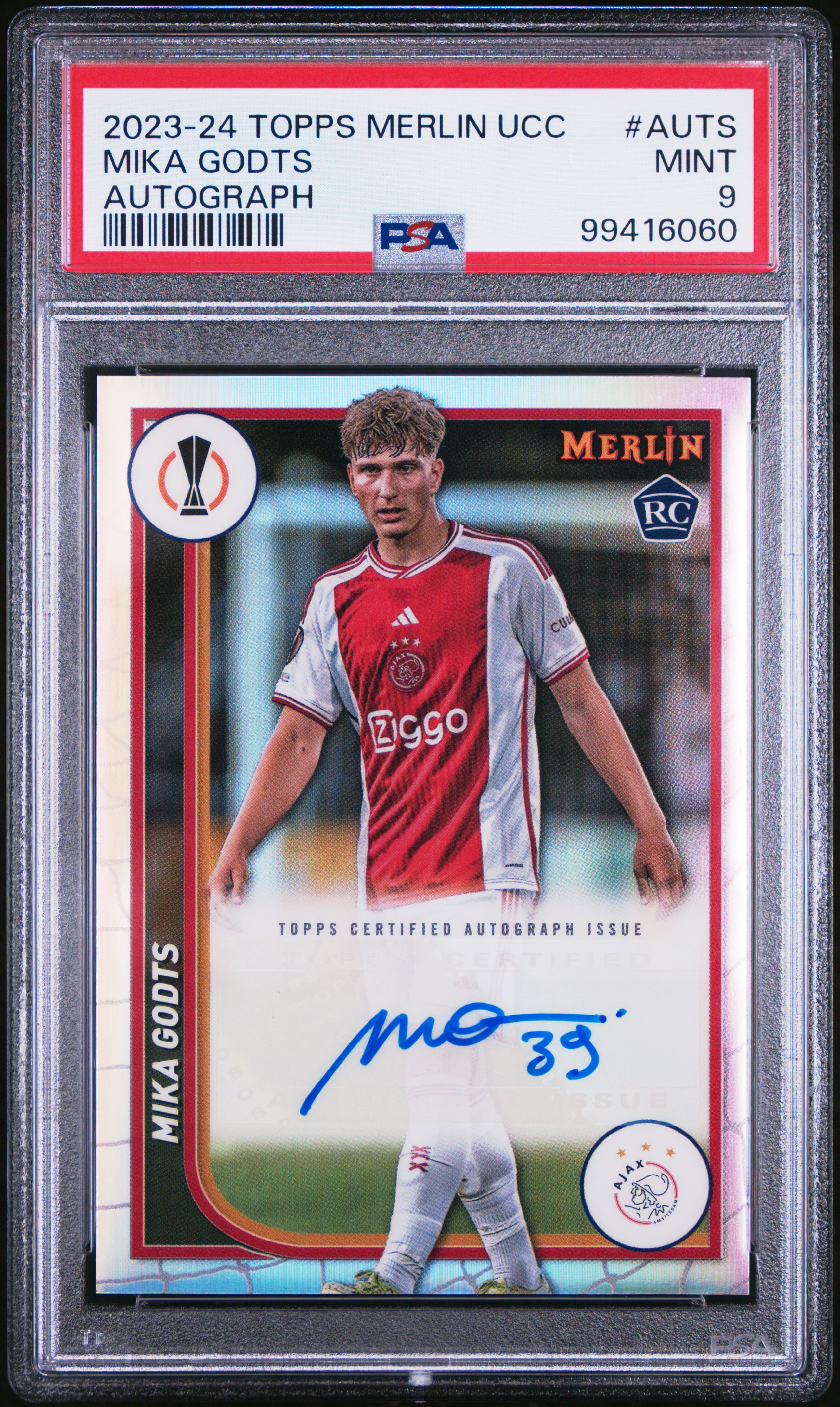 2023-24 Topps Merlin Uefa Club Competitions Autographs Mika Godts #Auts Mint 9 front
