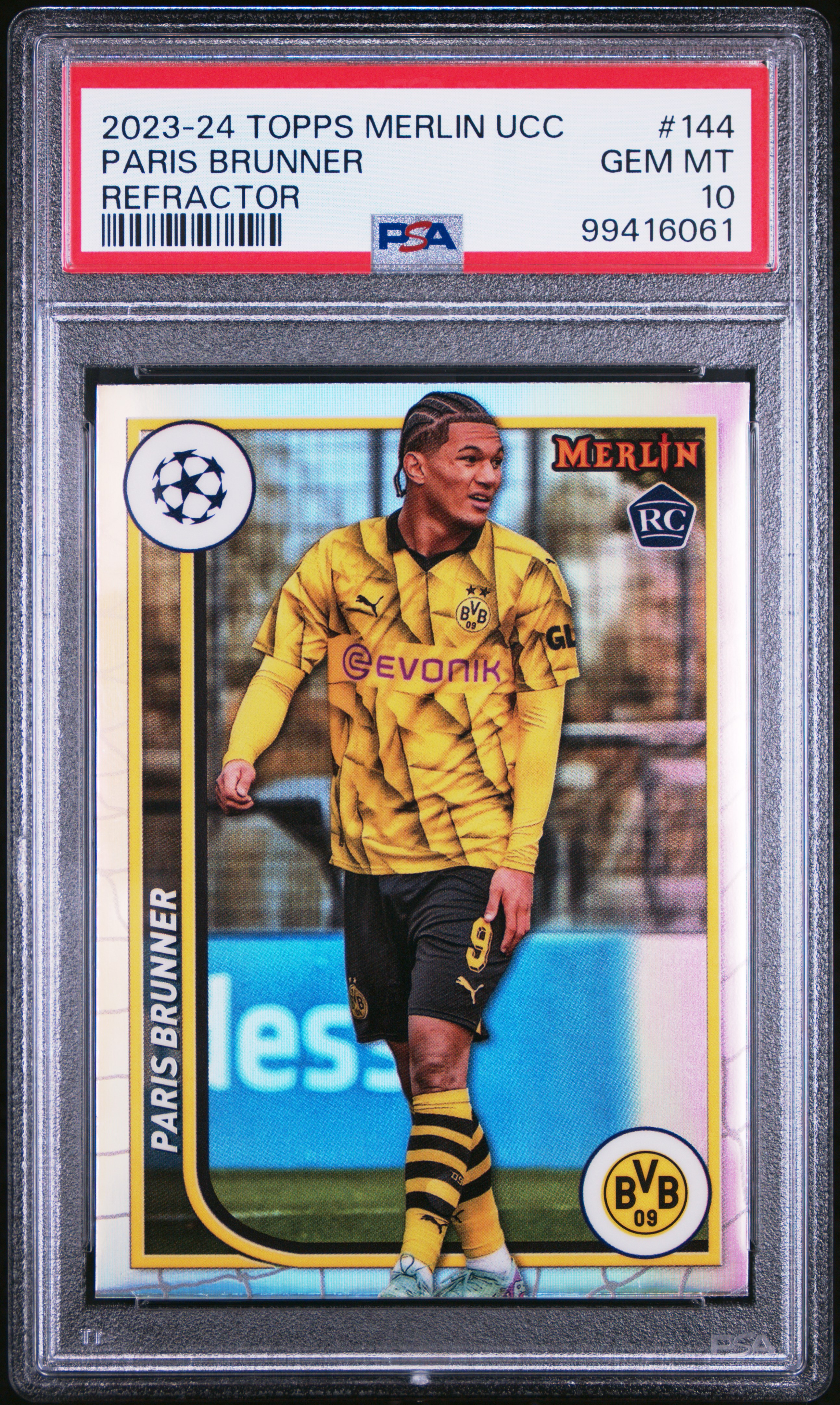 2023-24 Topps Merlin Uefa Club Competitions Paris Brunner #144 (Refractor) Gem Mt 10 front