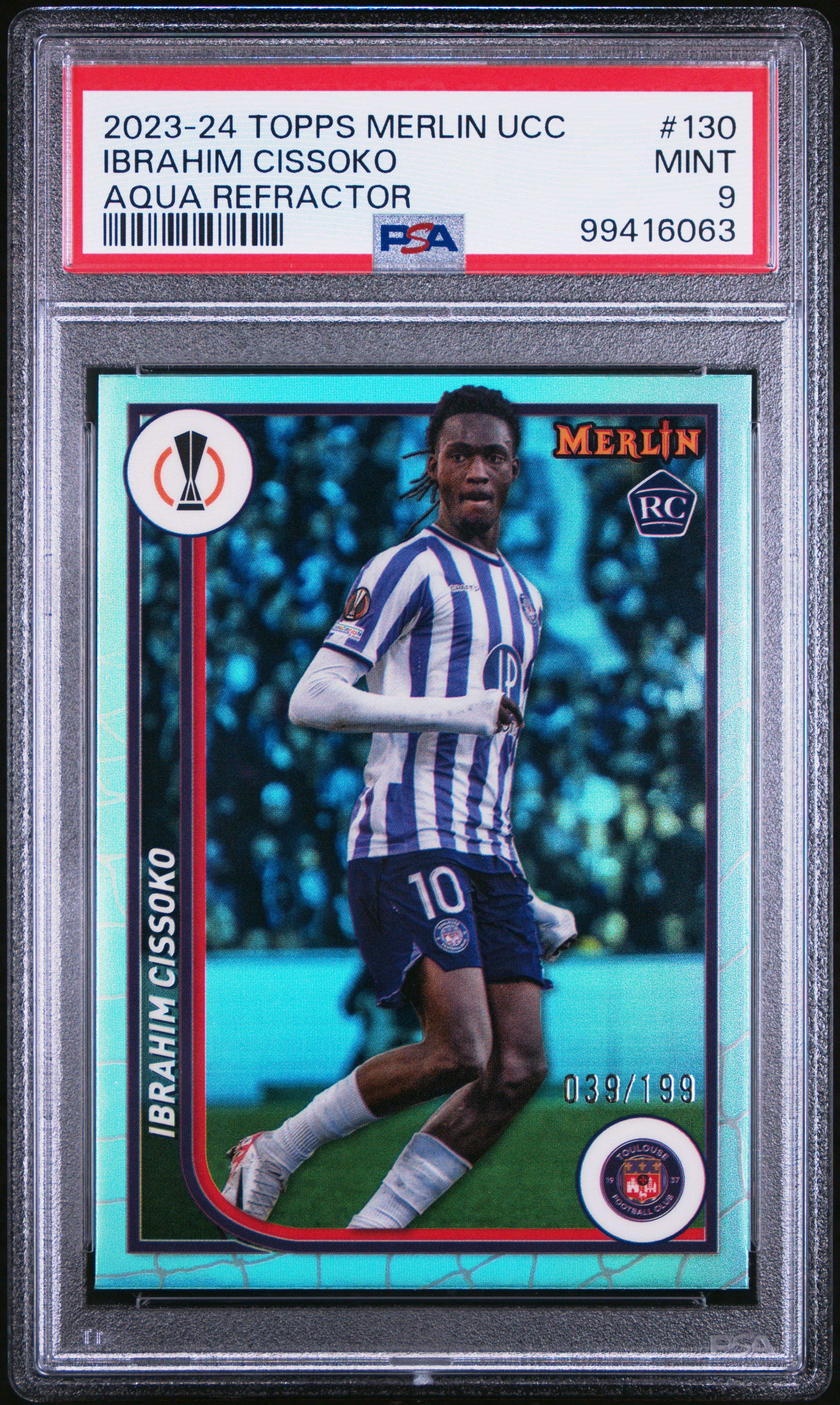 2023-24 Topps Merlin Uefa Club Competitions Ibrahim Cissoko #130 (Aqua Refractor) Mint 9 front
