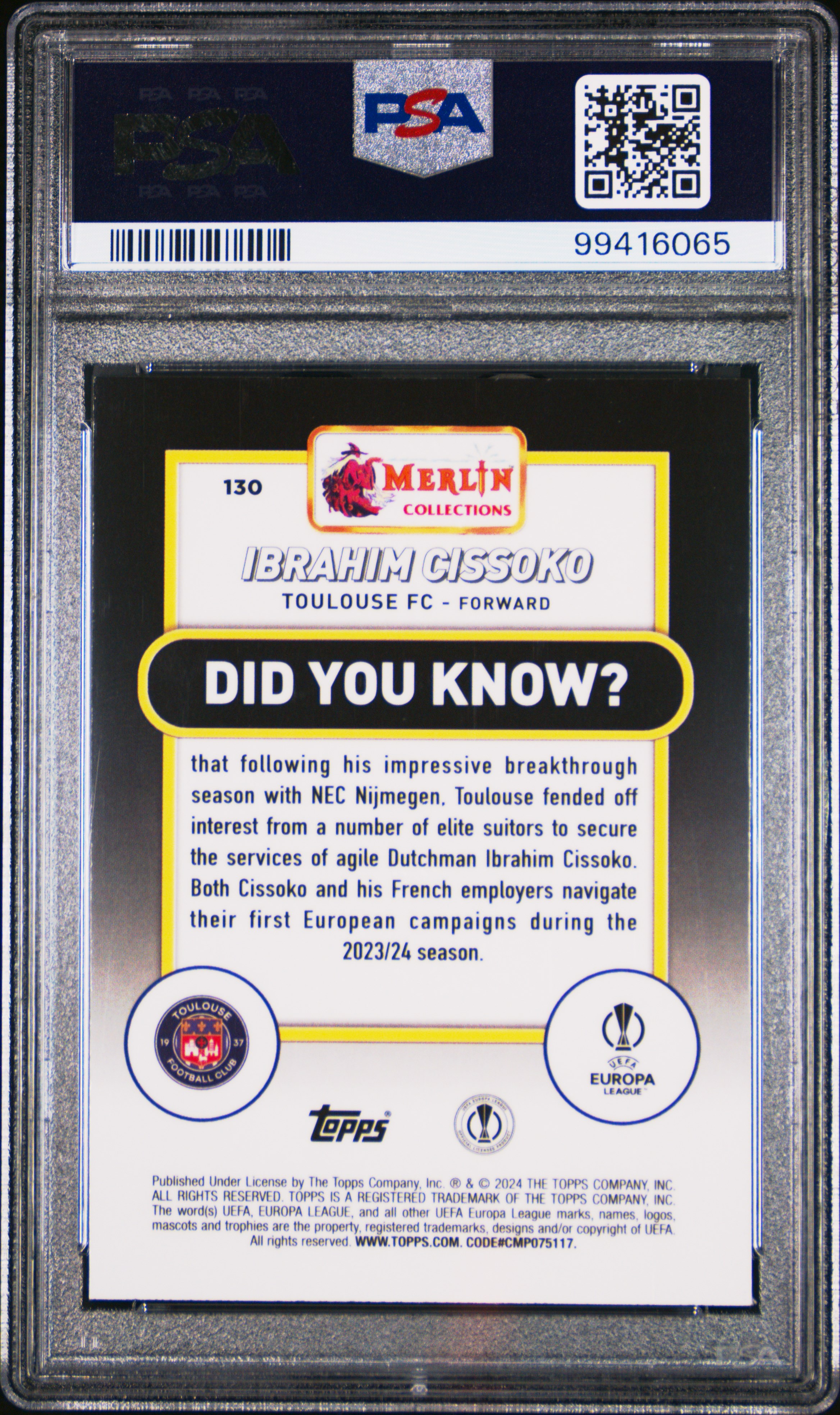 2023-24 Topps Merlin Uefa Club Competitions Ibrahim Cissoko #130 (Atomic) Mint 9 back