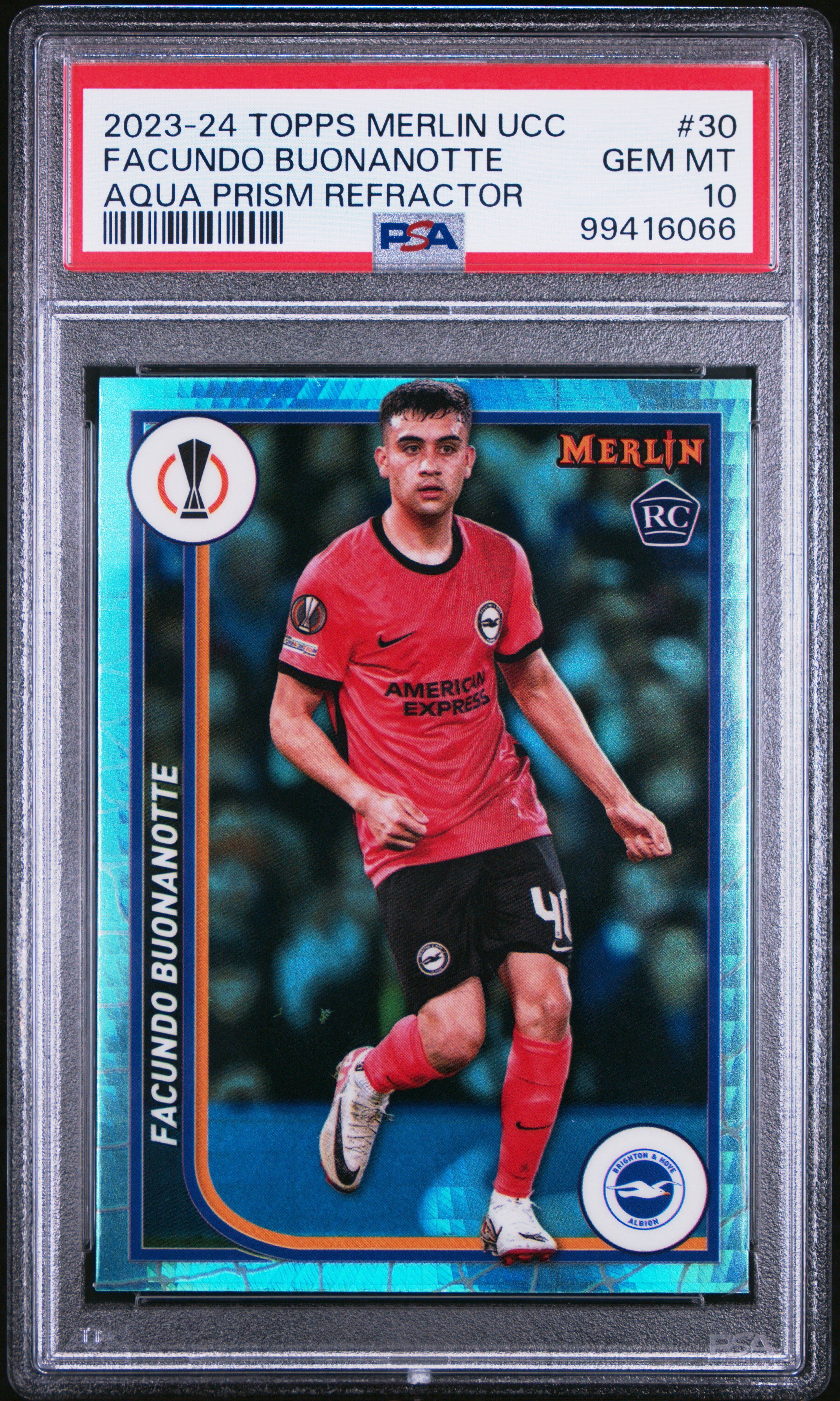 2023-24 Topps Merlin Uefa Club Competitions Facundo Buonanotte #30 (Aqua Prism Refractor) Gem Mt 10 front