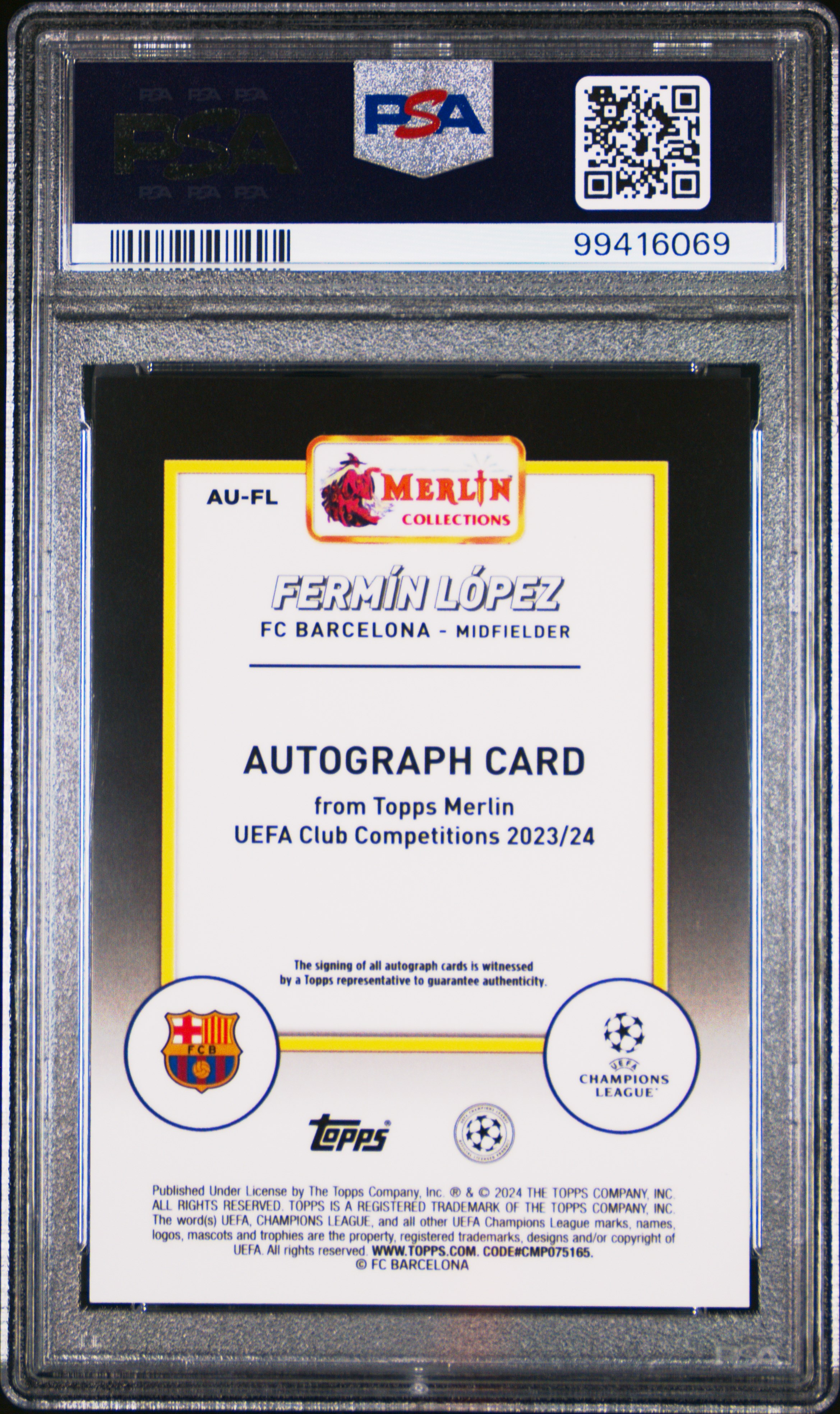 2023-24 Topps Merlin Uefa Club Competitions Autographs Fermin Lopez #Aufl Gem Mt 10 back