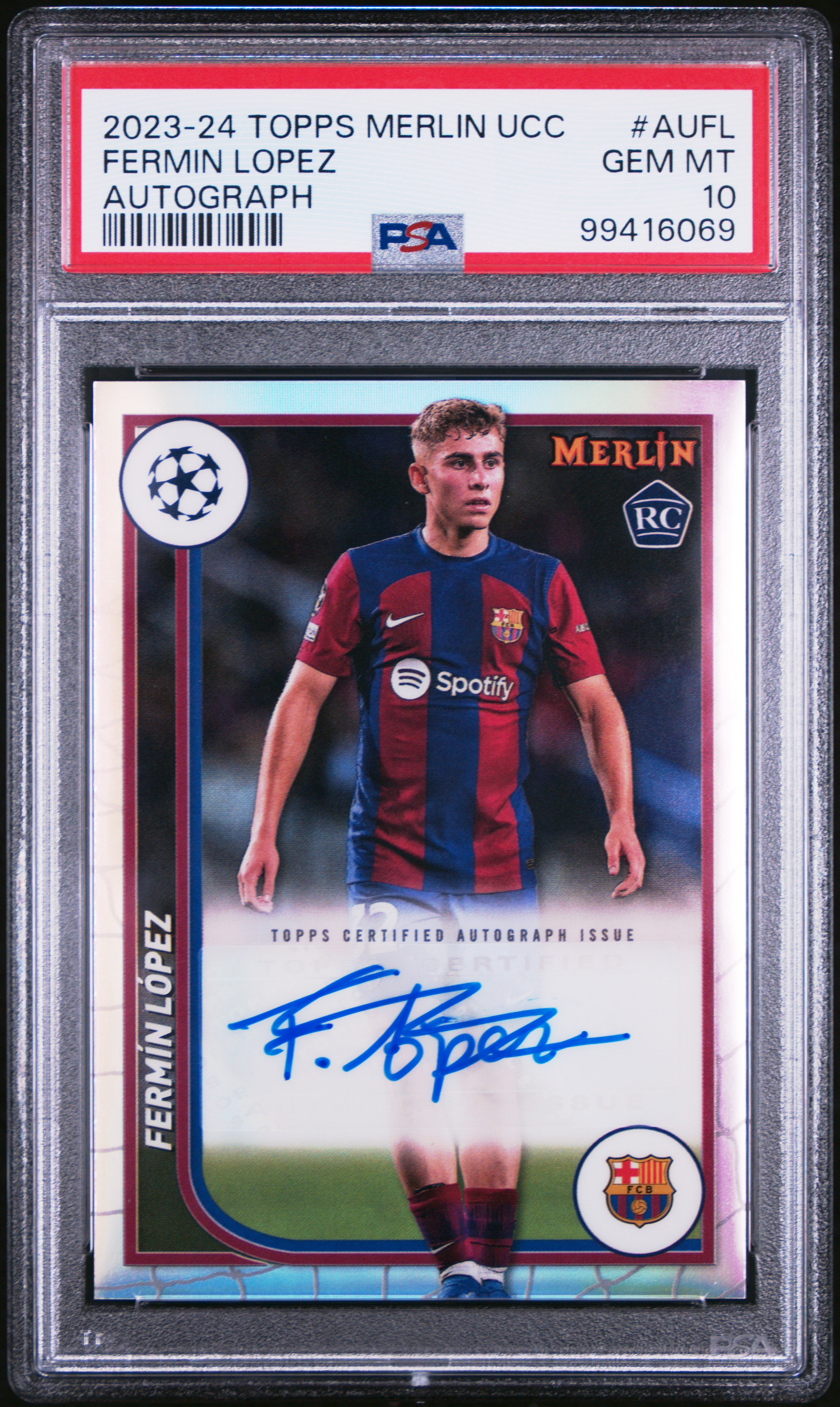 2023-24 Topps Merlin Uefa Club Competitions Autographs Fermin Lopez #Aufl Gem Mt 10 front