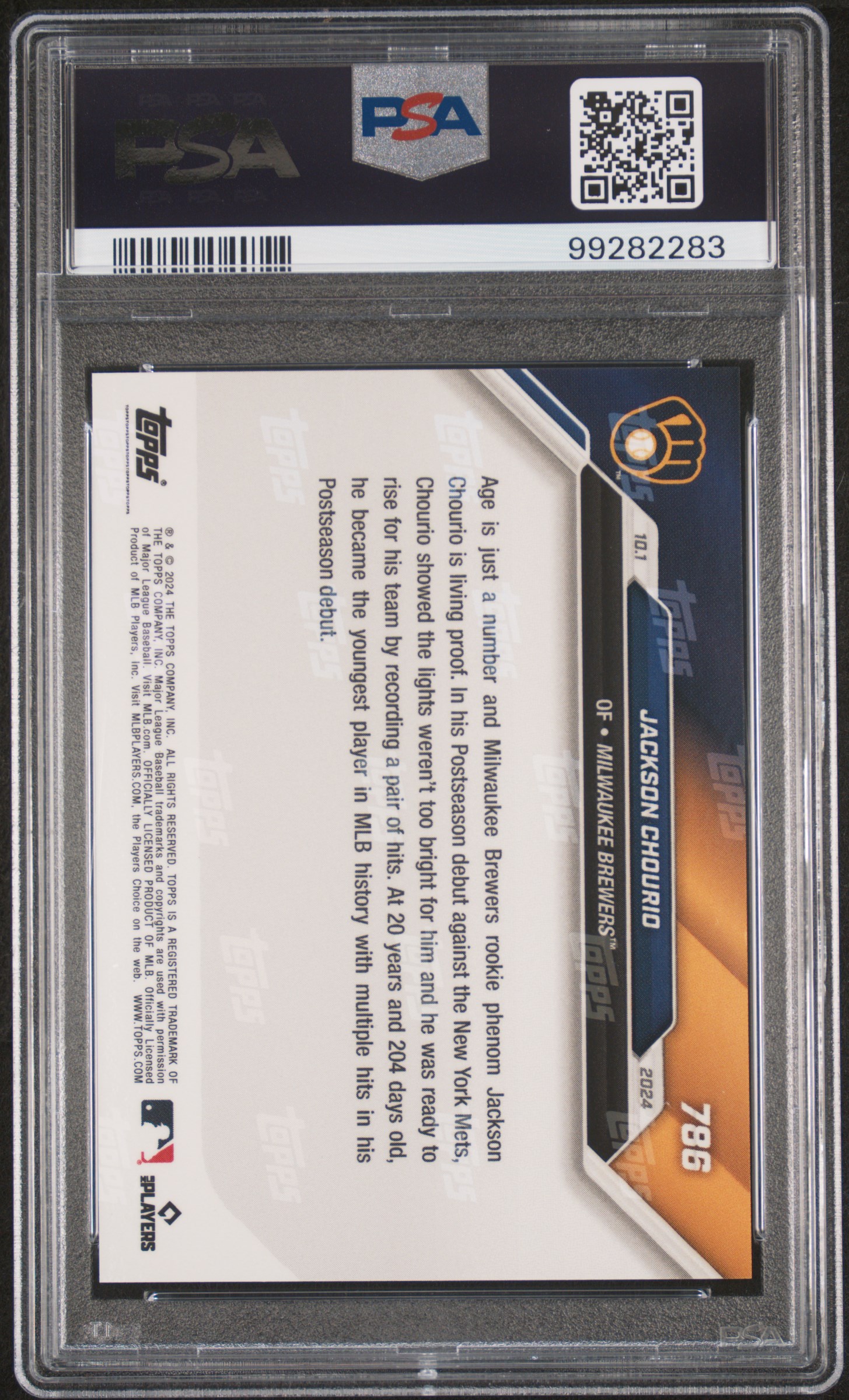 2024 Topps Now Jackson Chourio #786 Gem Mt 10 back