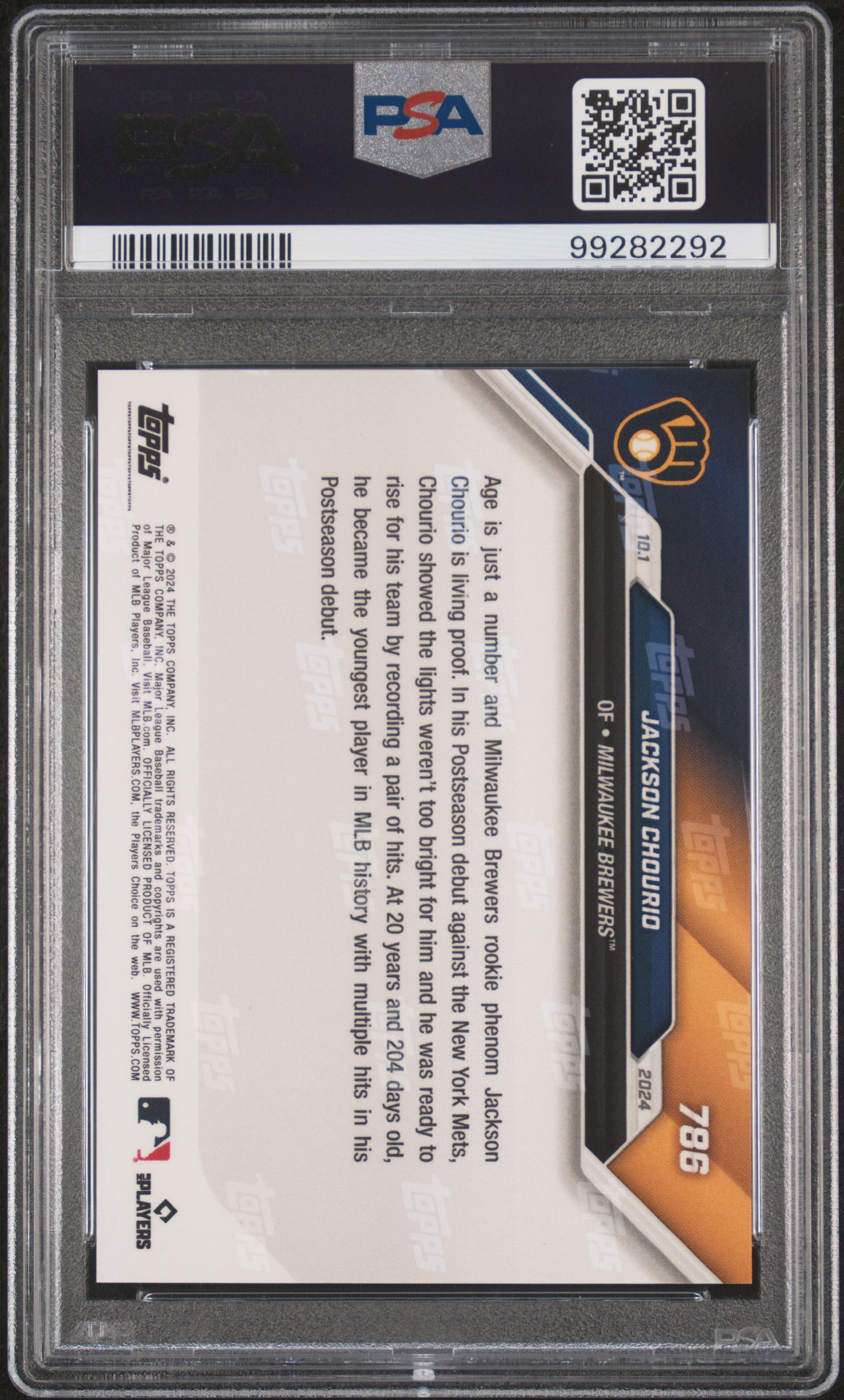 2024 Topps Now Jackson Chourio #786 Gem Mt 10 back