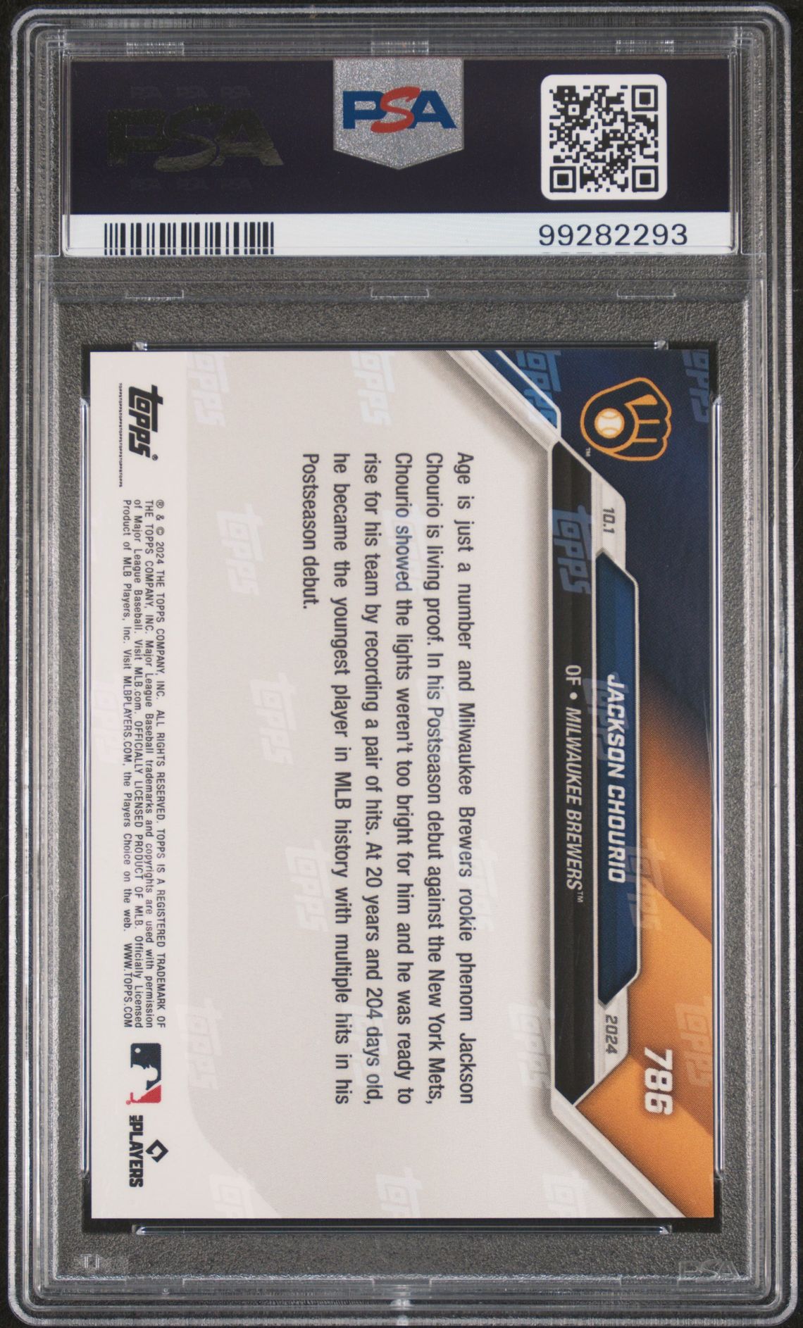 2024 Topps Now Jackson Chourio #786 Gem Mt 10 back