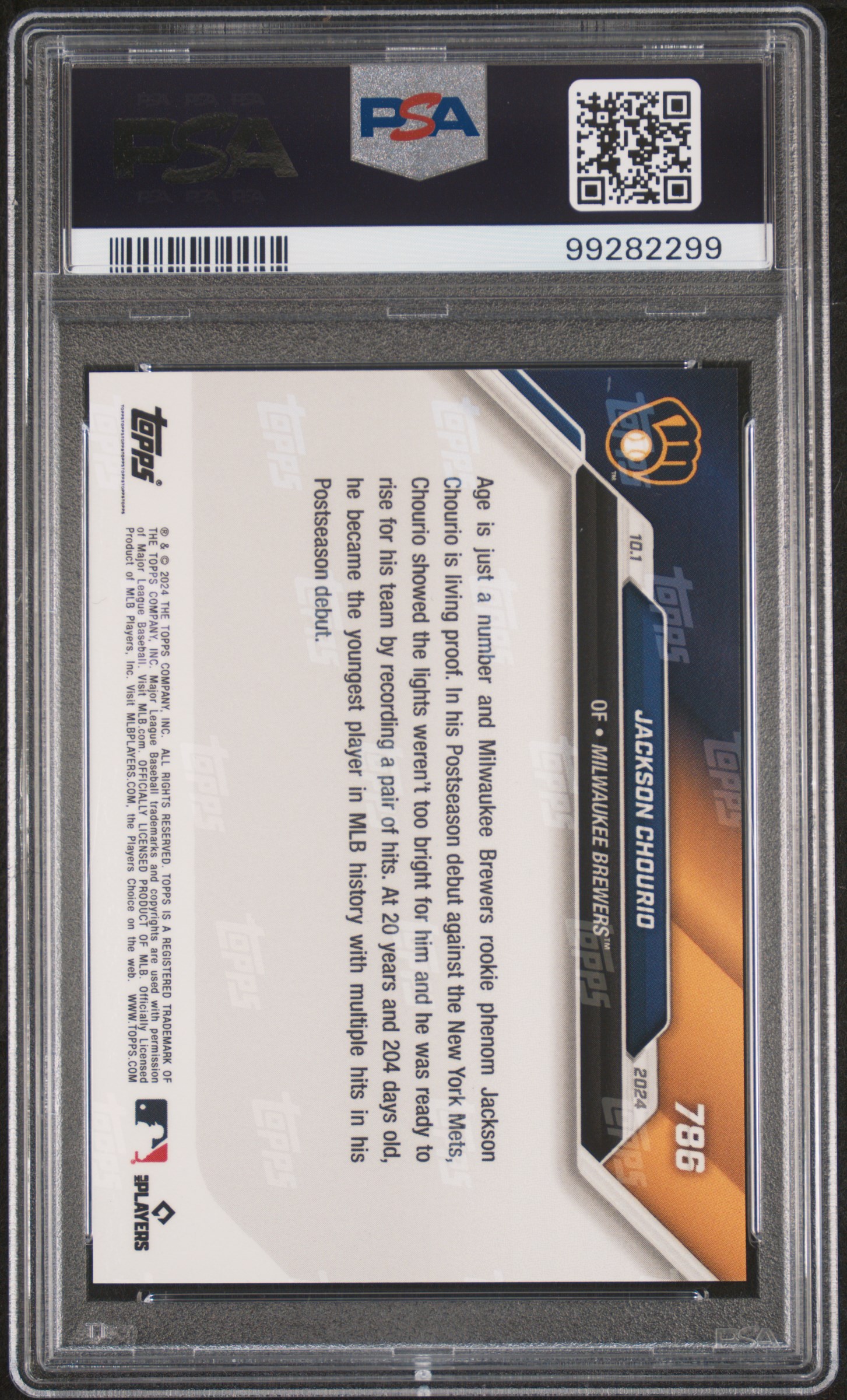 2024 Topps Now Jackson Chourio #786 Gem Mt 10 back