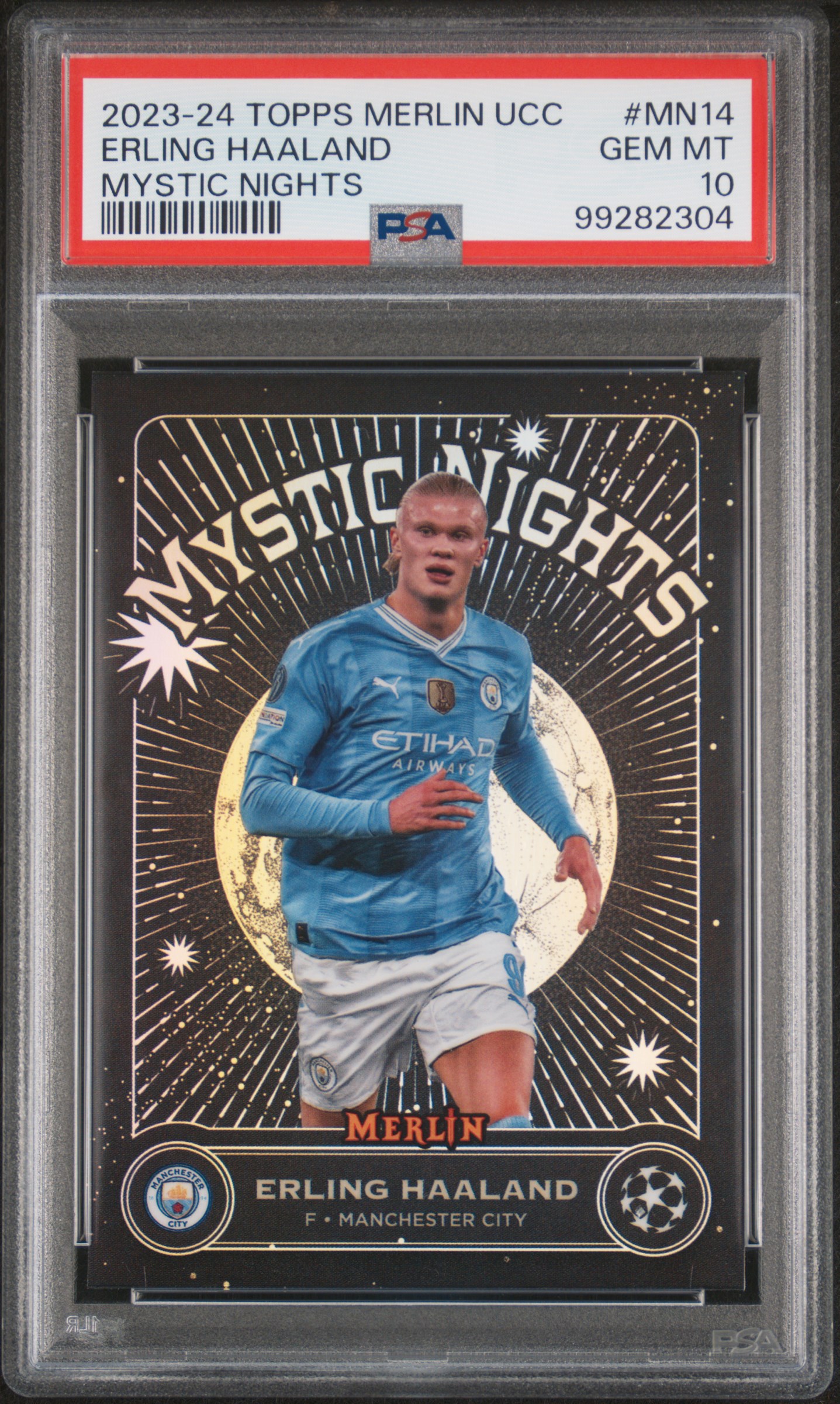 2023-24 Topps Merlin Uefa Club Competitions Mystic Nights Erling Haaland #Mn14 Gem Mt 10 front