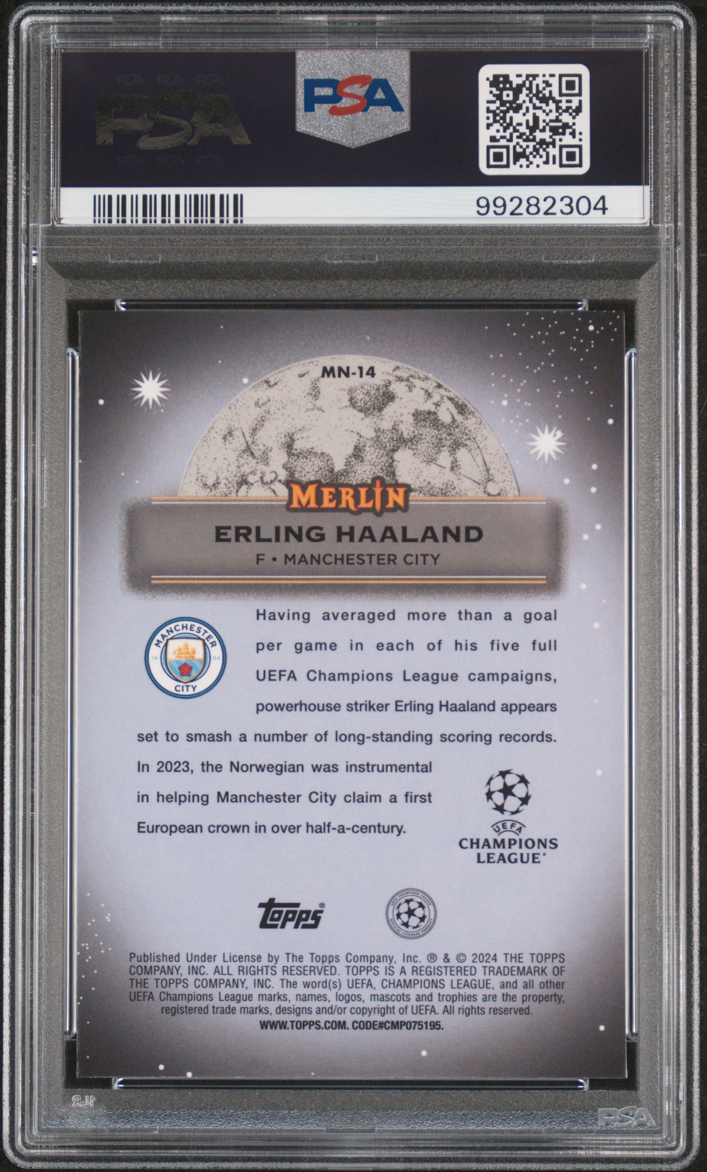 2023-24 Topps Merlin Uefa Club Competitions Mystic Nights Erling Haaland #Mn14 Gem Mt 10 back