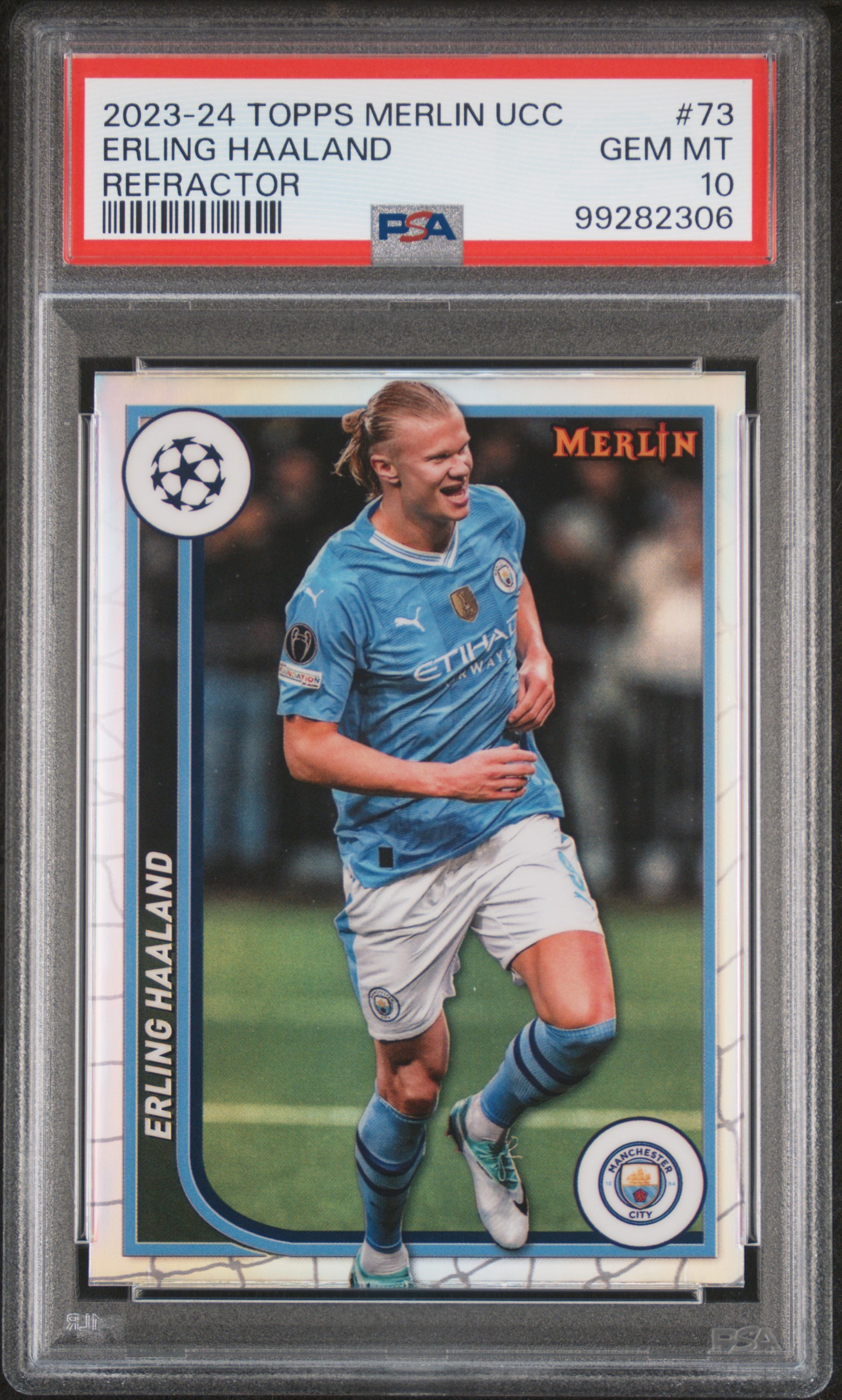 2023-24 Topps Merlin Uefa Club Competitions Erling Haaland #73 (Refractor) Gem Mt 10 front