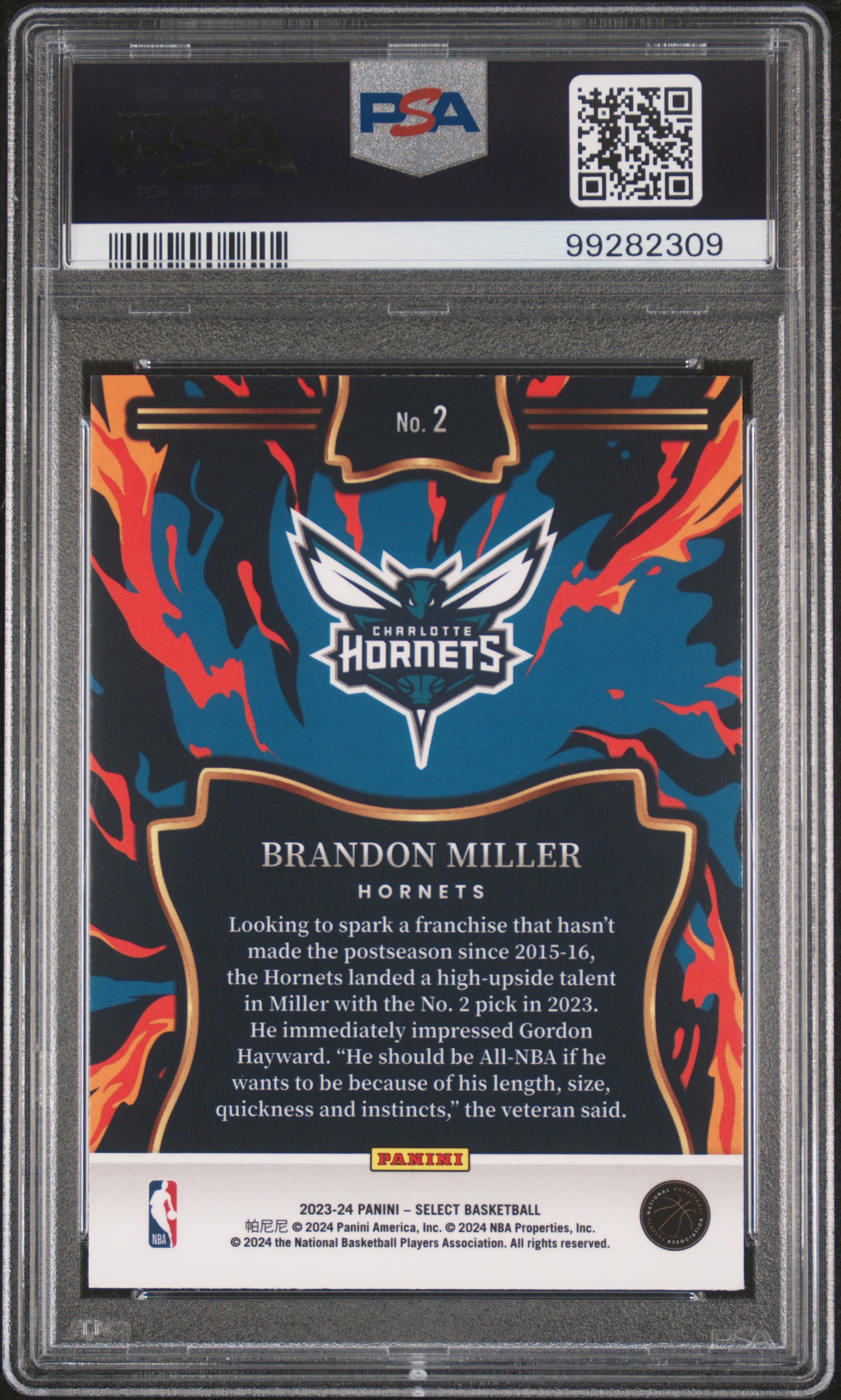2023 Panini Select En Fuego Brandon Miller #2 Gem Mt 10 back