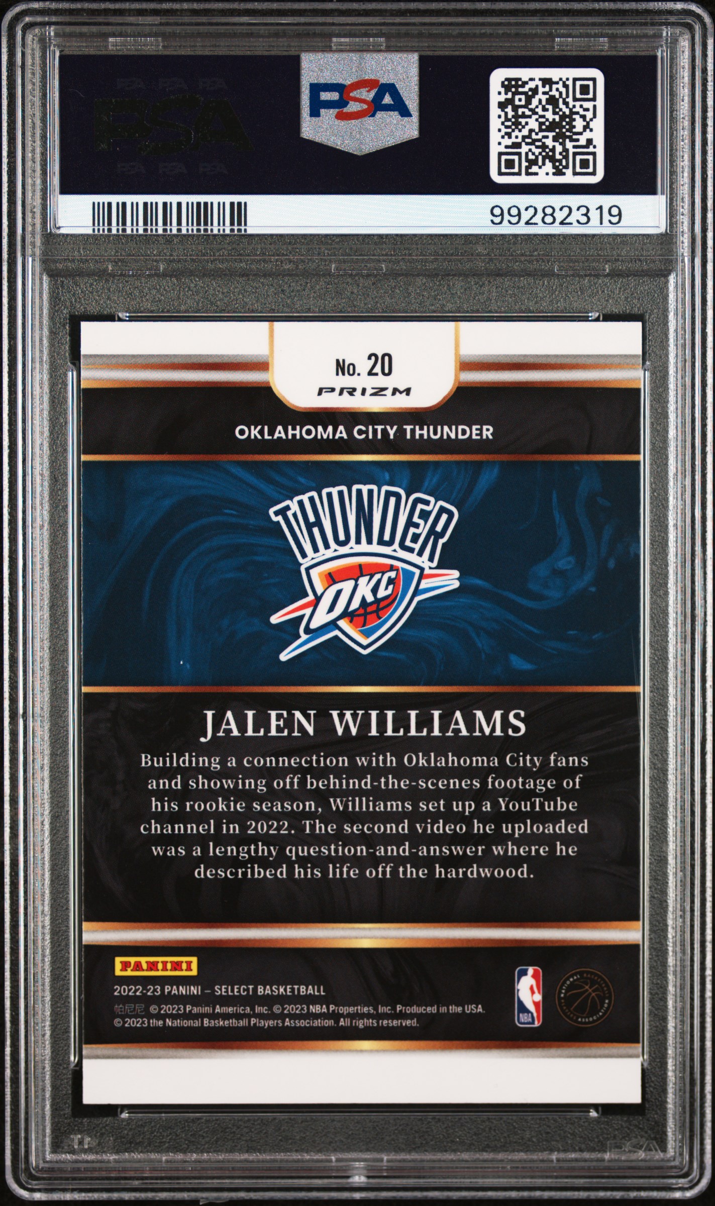 2022 Panini Select Select Future Jalen Williams #20 (Select Future-Silver) Gem Mt 10 back