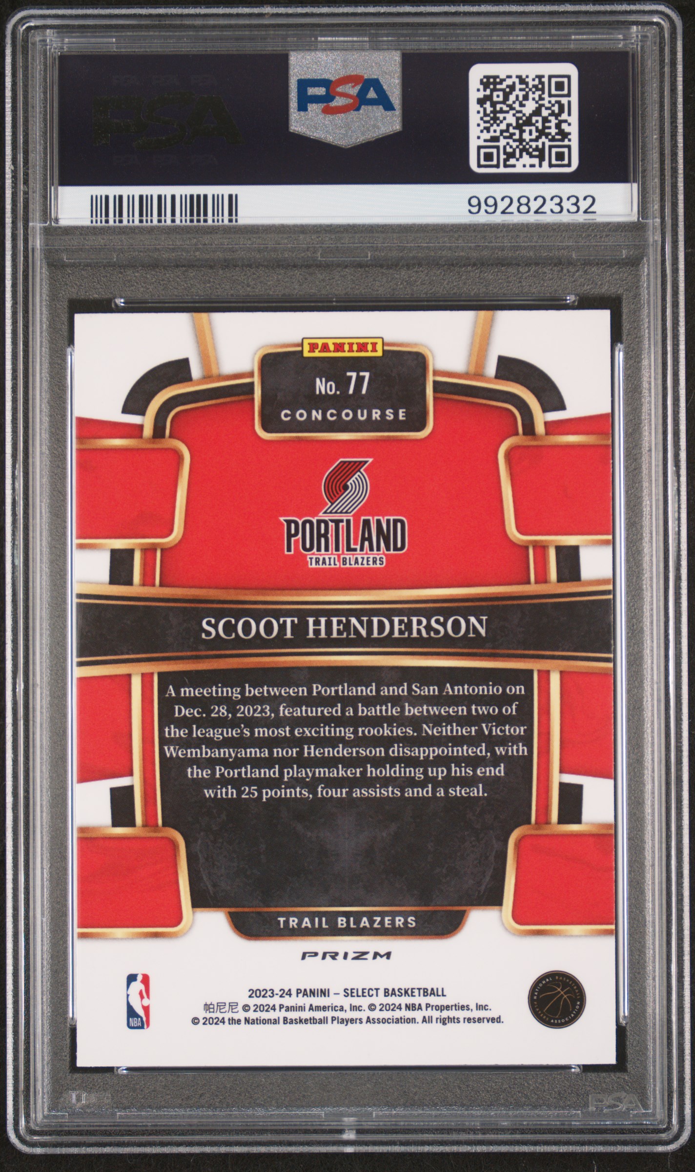 2023 Panini Select Scoot Henderson #77 (Blue Prizm) Gem Mt 10 back
