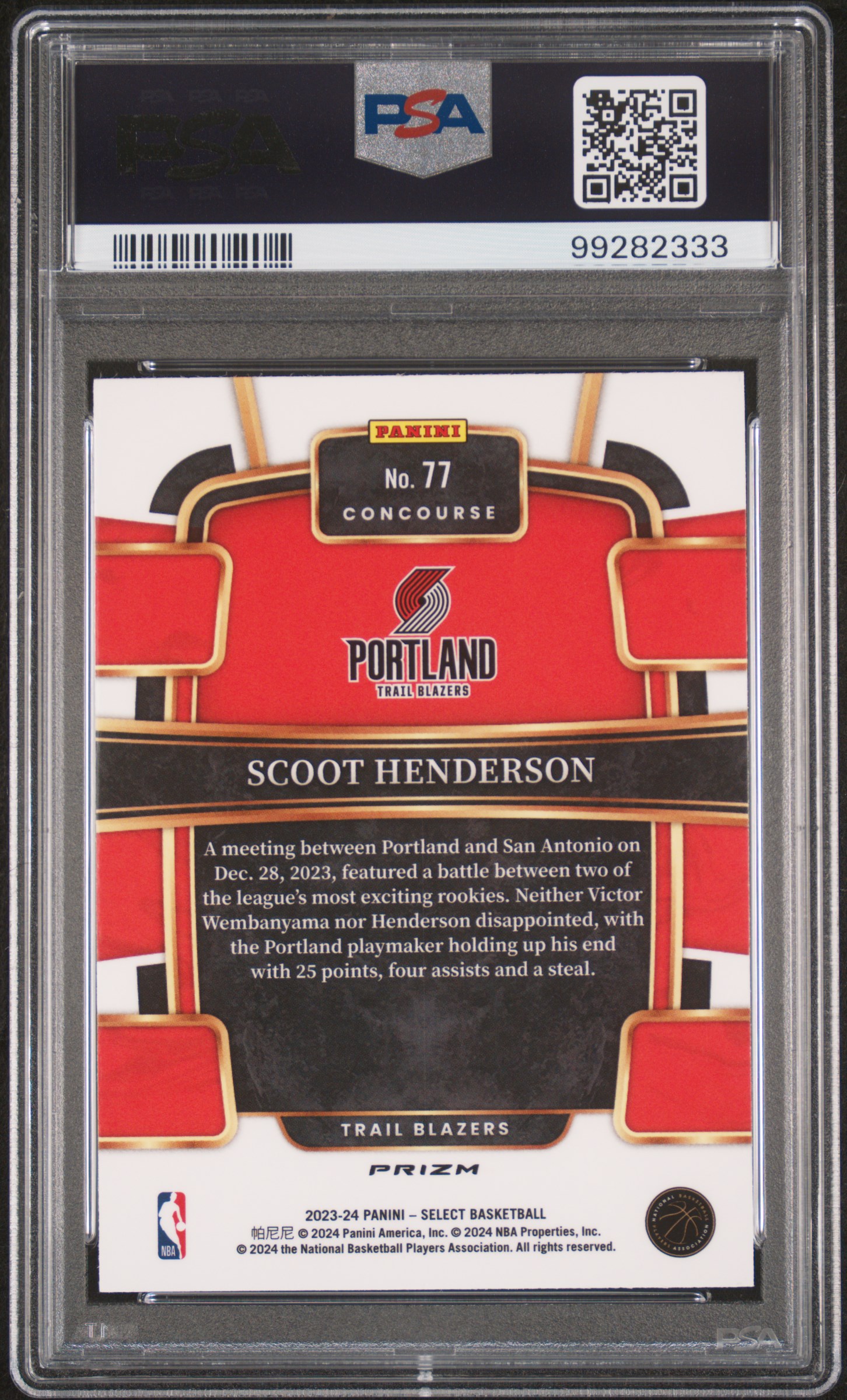 2023 Panini Select Scoot Henderson #77 (Tectonic) Mint 9 back