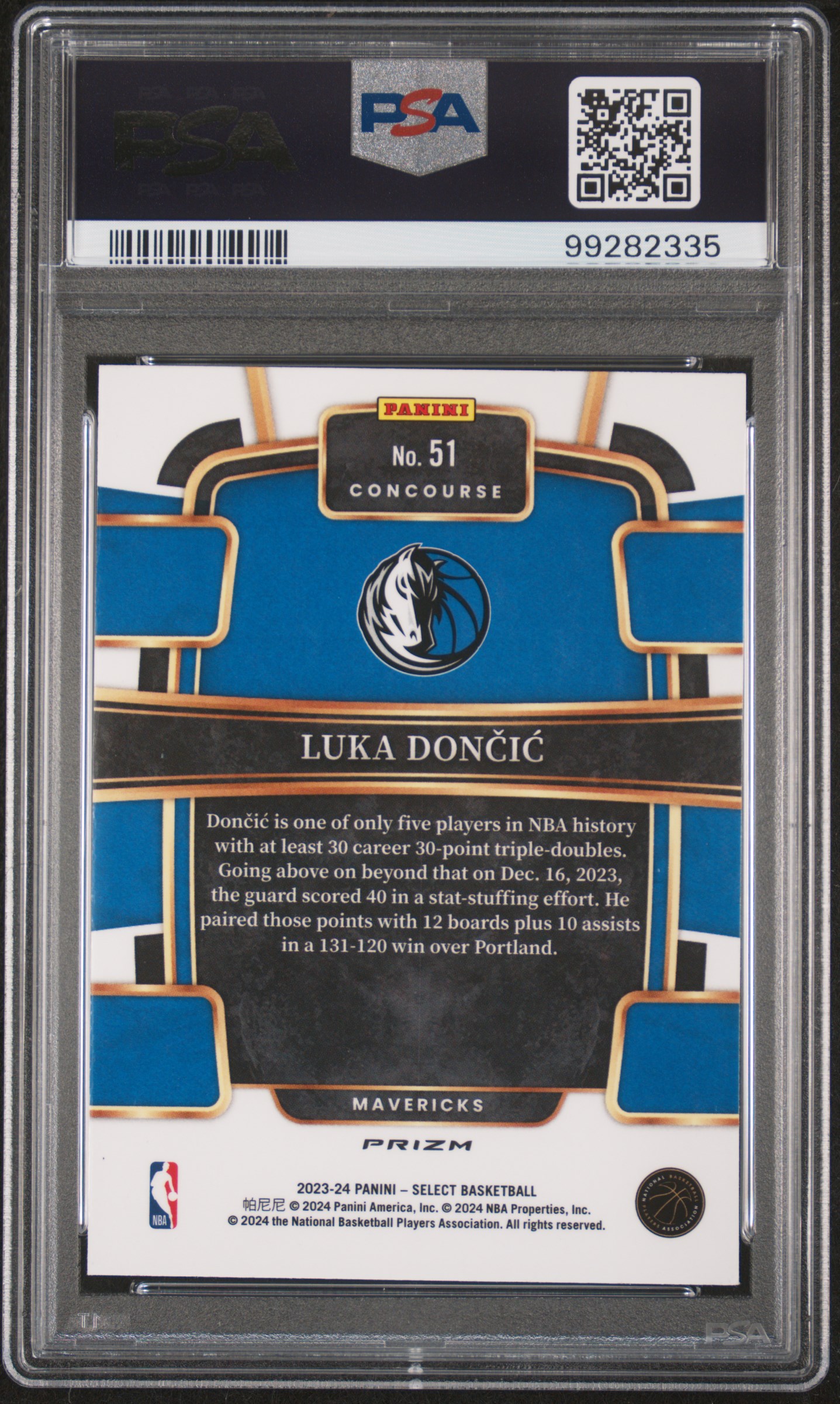 2023 Panini Select Luka Doncic #51 (Orange Flash) Mint 9 back