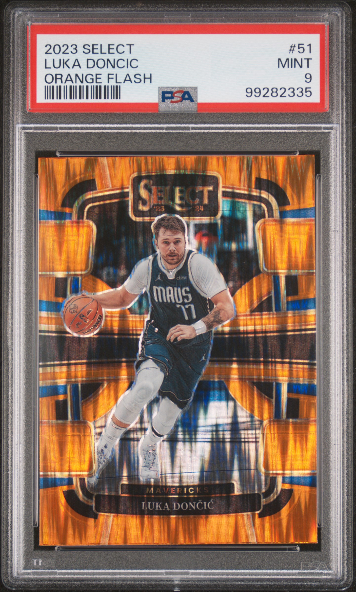 2023 Panini Select Luka Doncic #51 (Orange Flash) Mint 9 front