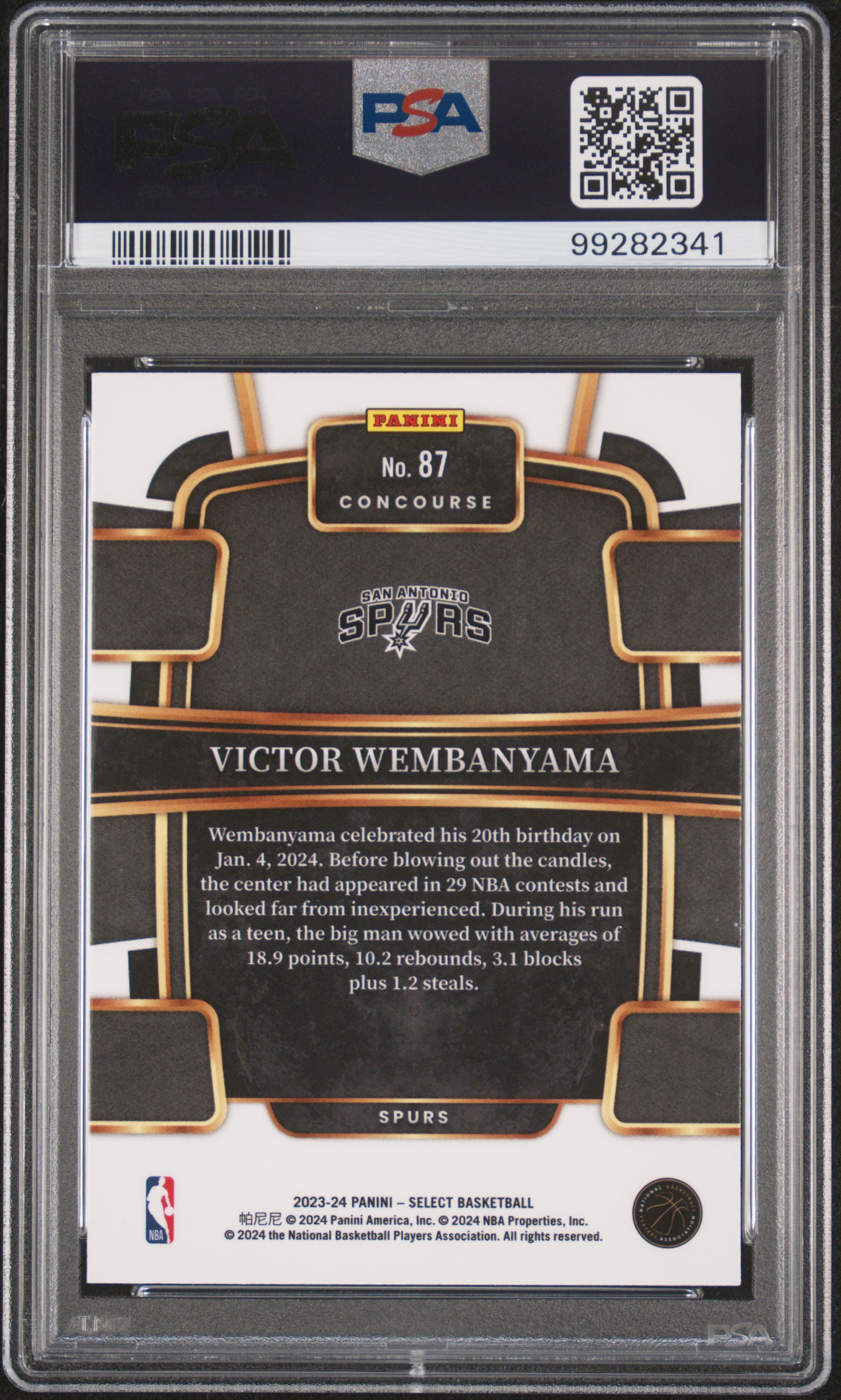 2023 Panini Select Victor Wembanyama #87 Mint 9 back