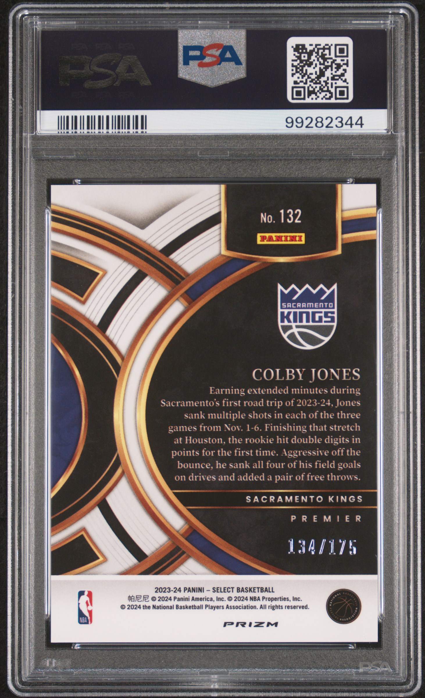 2023 Panini Select Colby Jones #132 (Purple Flash) Gem Mt 10 back